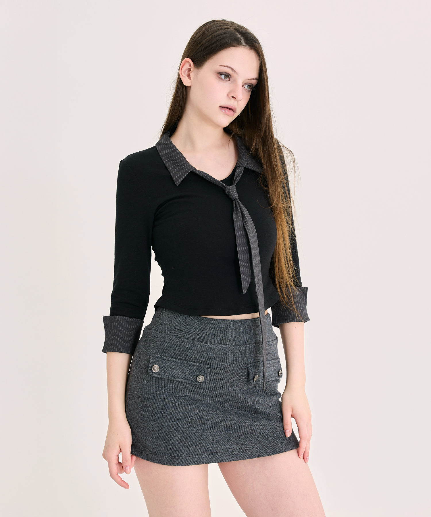 Layered Tie Shirt (Grey)