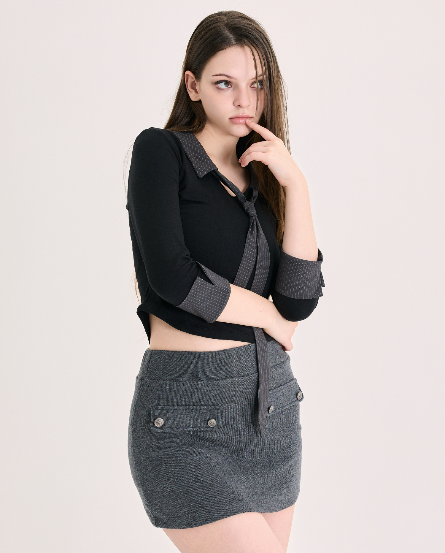 Layered Tie Shirt (Grey)