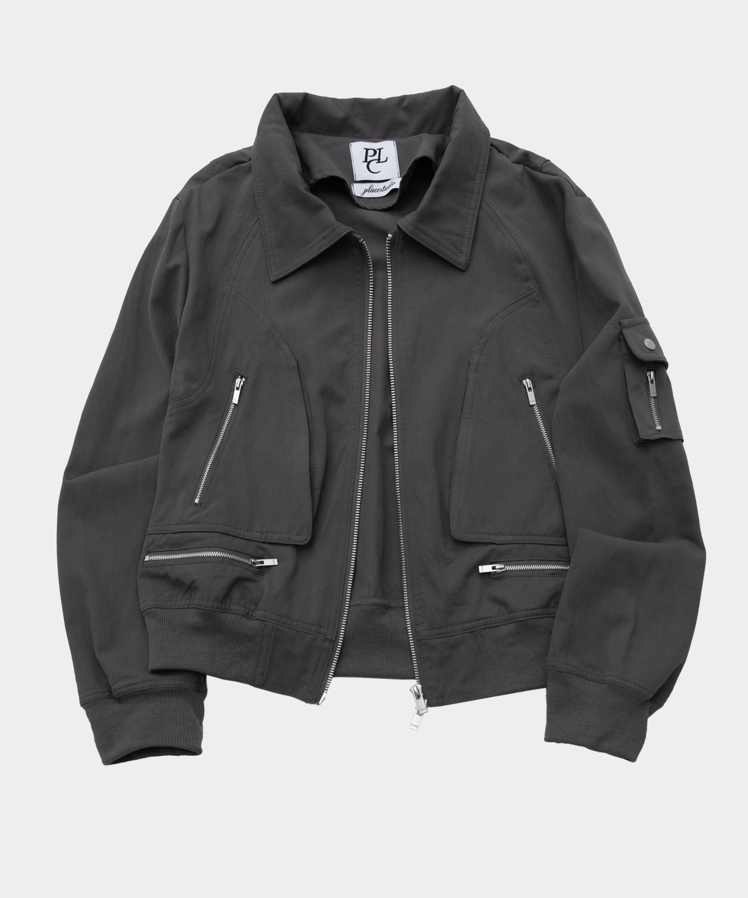 Double Pocket Single Collar Cotton блузон кроп куртка [Charcoal]