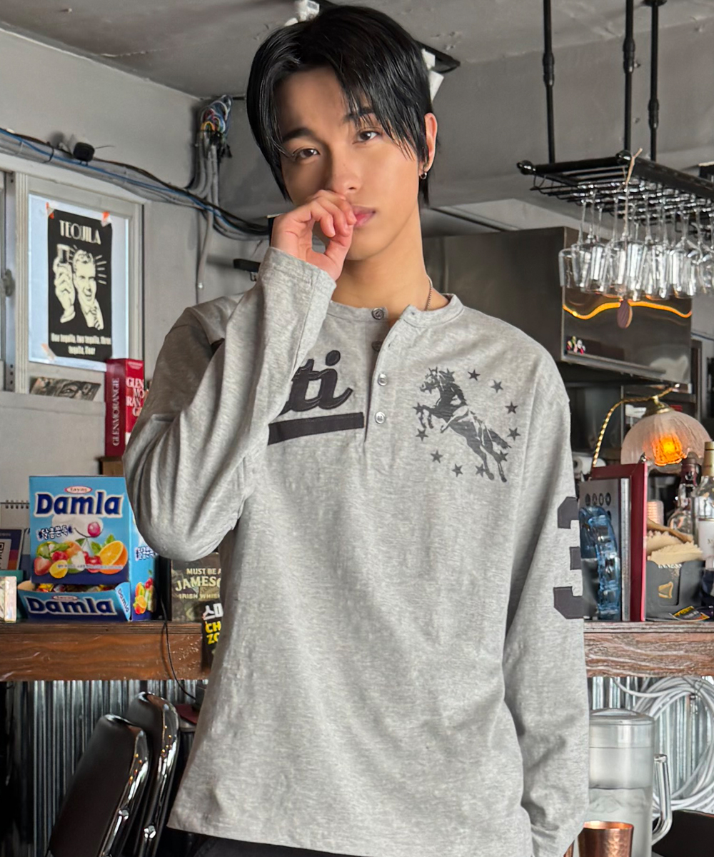 UNICORN HENRY NECK SLUB LONG SLEEVE GRAY