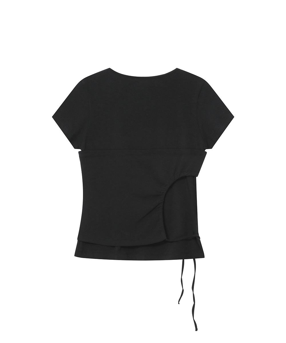 String shirring short sleeve BLACK