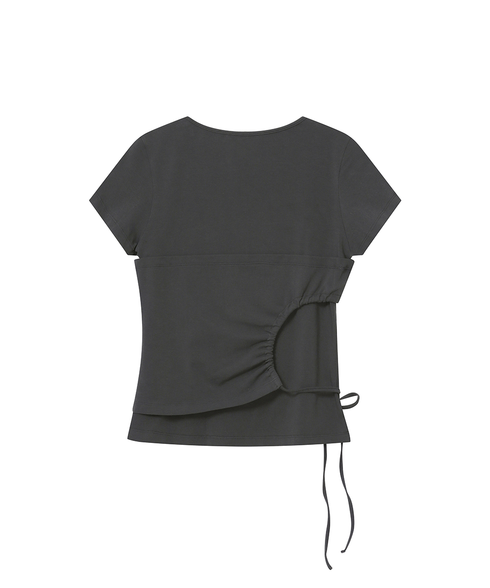 String shirring short sleeve CHARCOAL