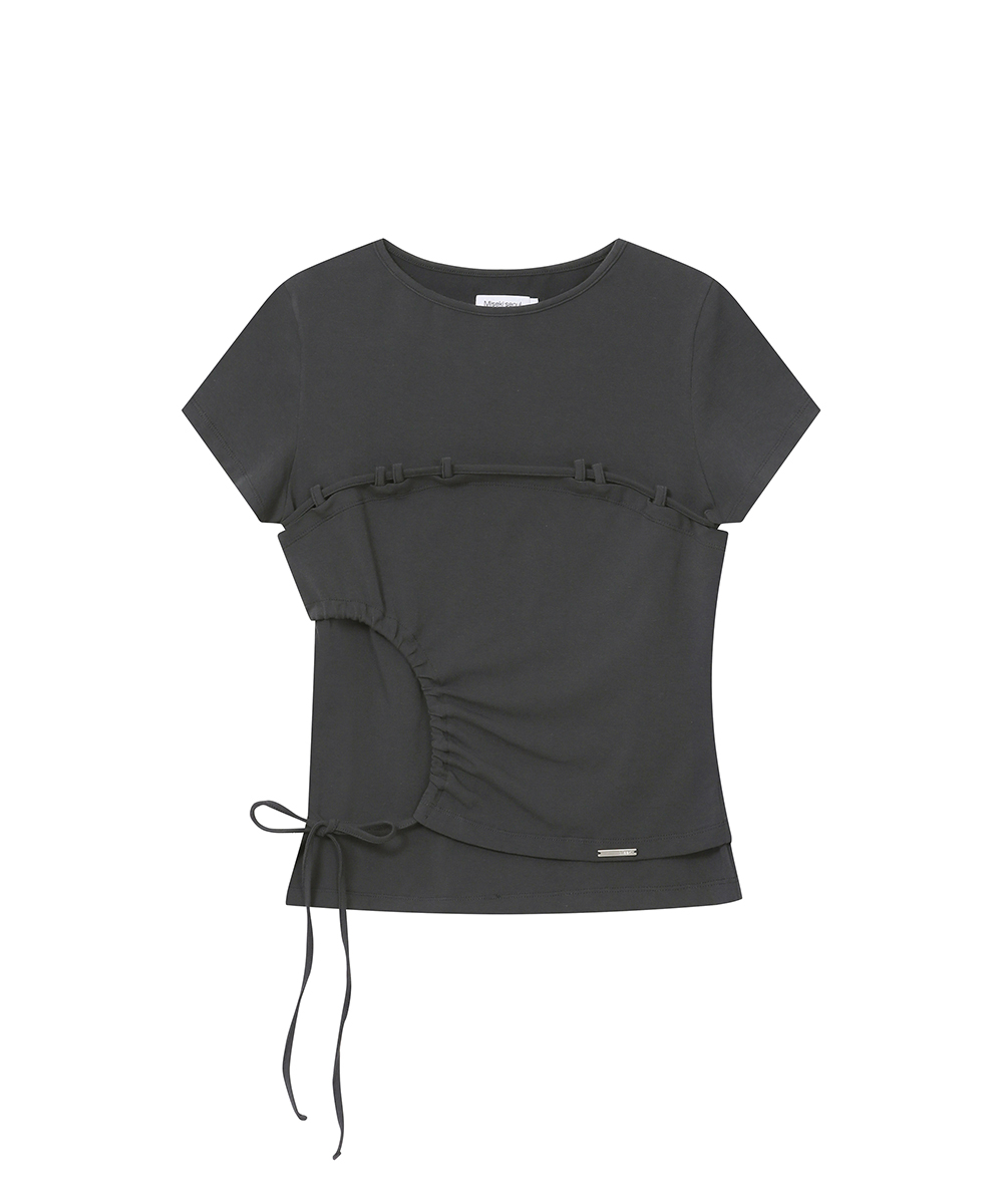 String shirring short sleeve CHARCOAL