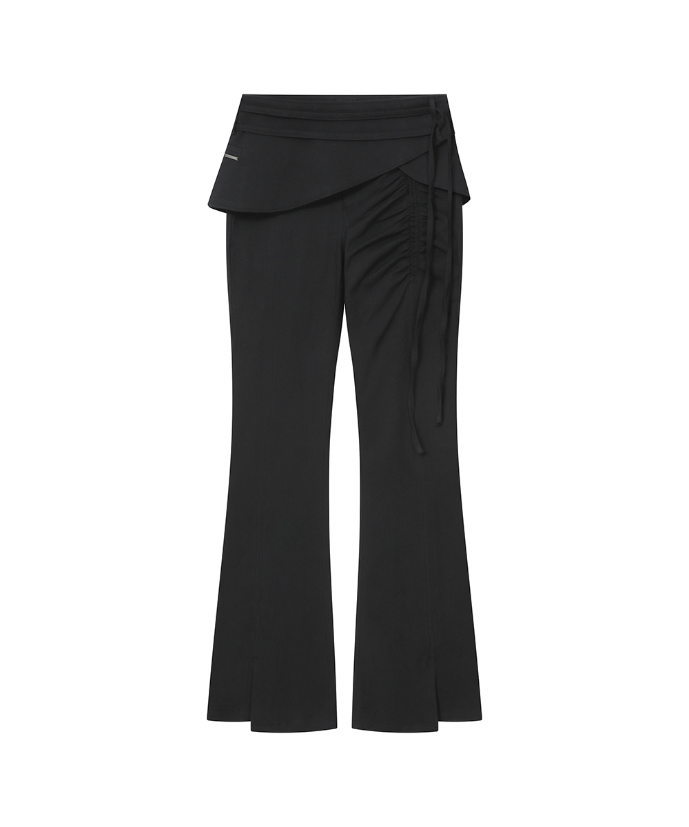 Side shirring string мини skirt брюки set BLACK