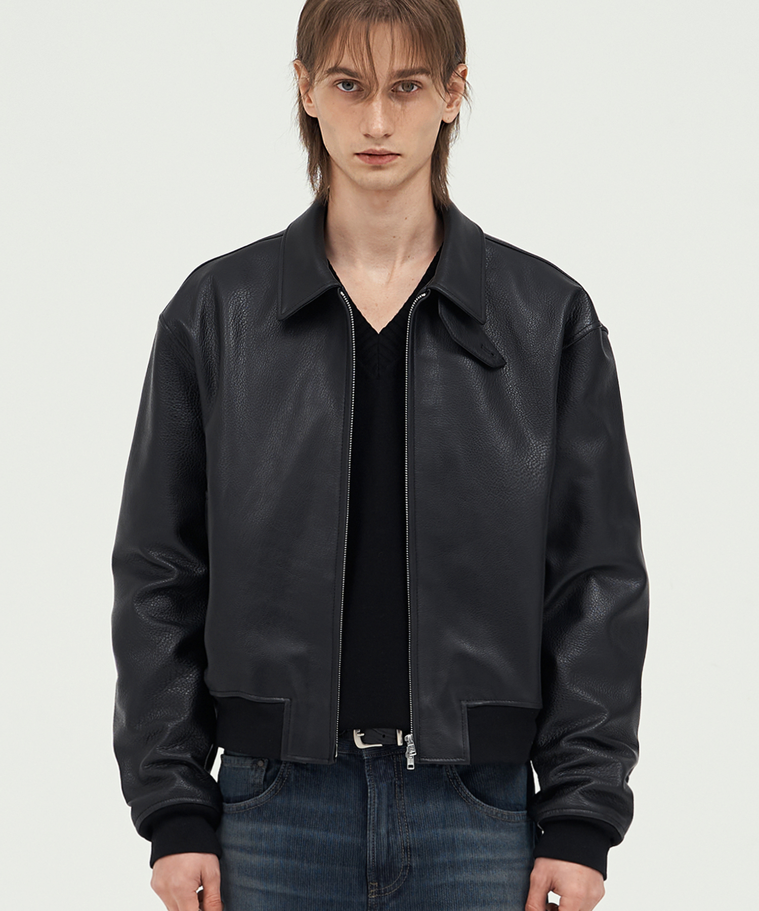Goat Leather Coкрасный Blouson BLACK