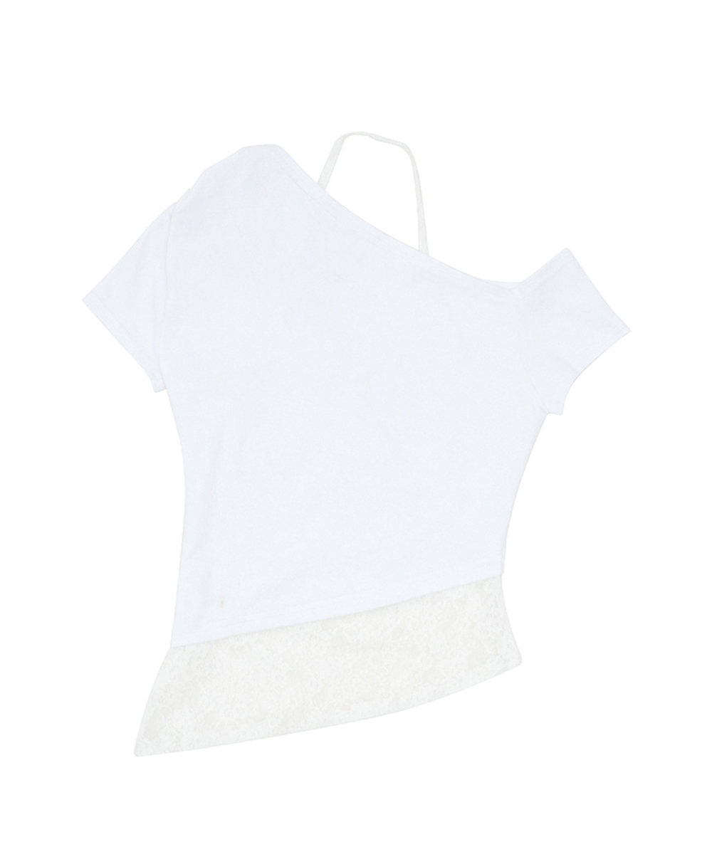 Halter кружево Layeкрасный Asymmetric Top (слоновая кость)