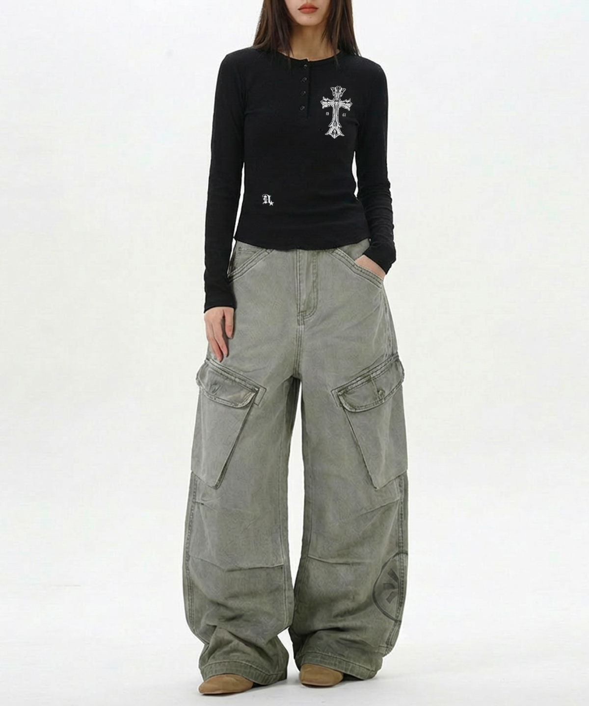Cation Dying Curved Cargo Pants_Khaki
