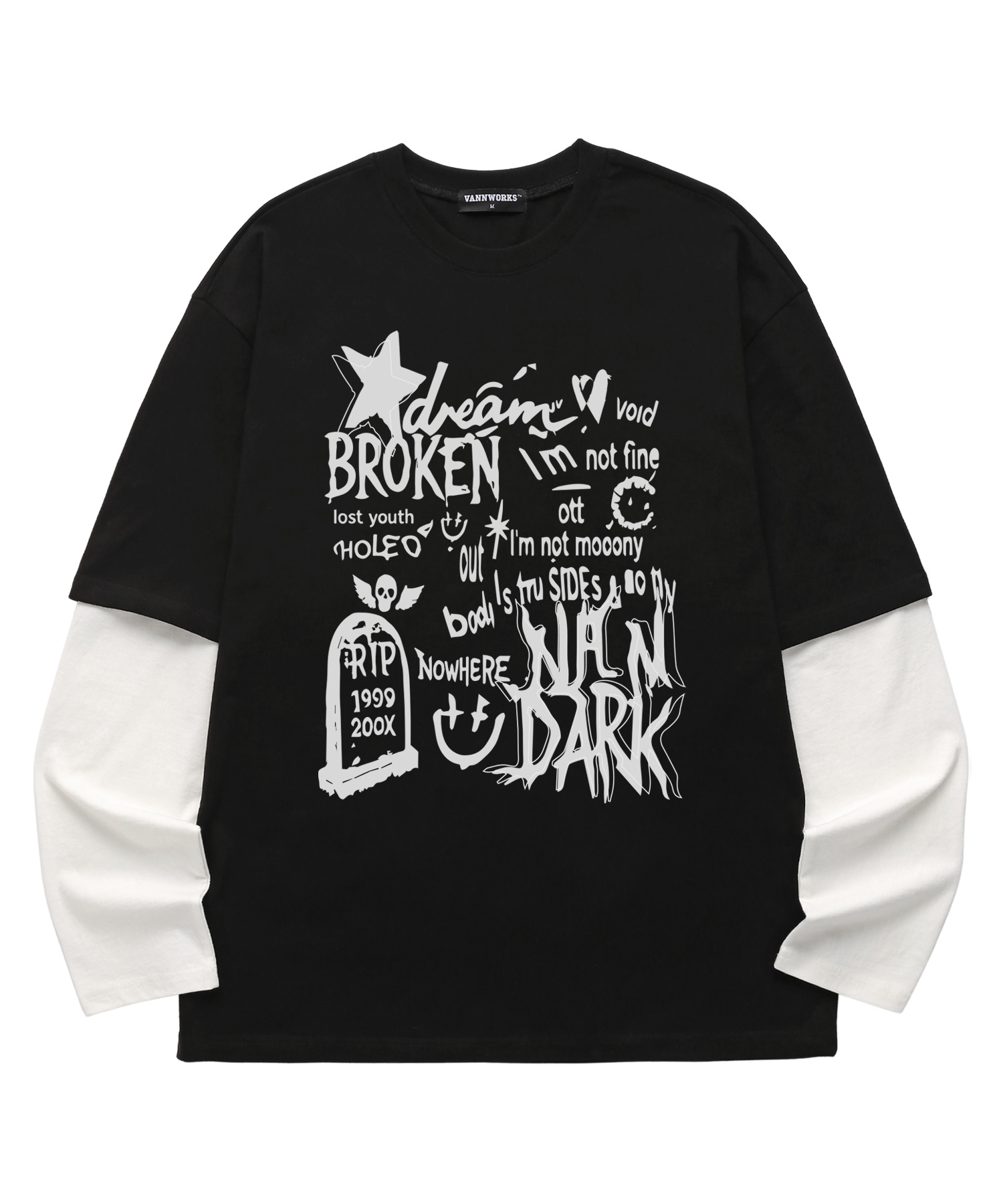Layered BROKEN STAR Long Sleeve (VVLL0220) BLACK/WHITE
