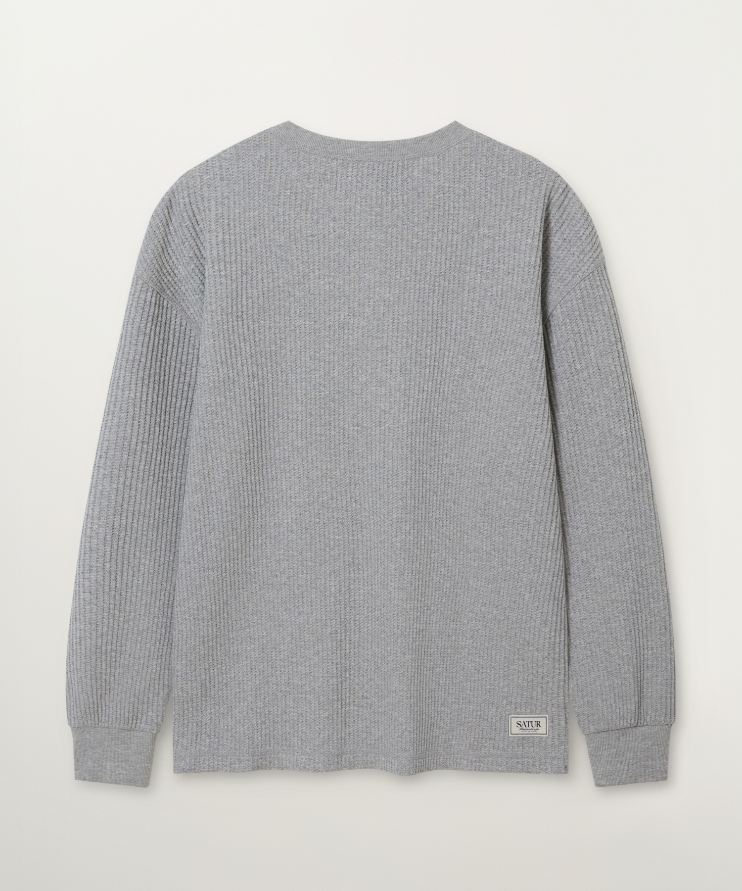 Stitch Waffle Henley Neck Long Sleeve Melange Gray