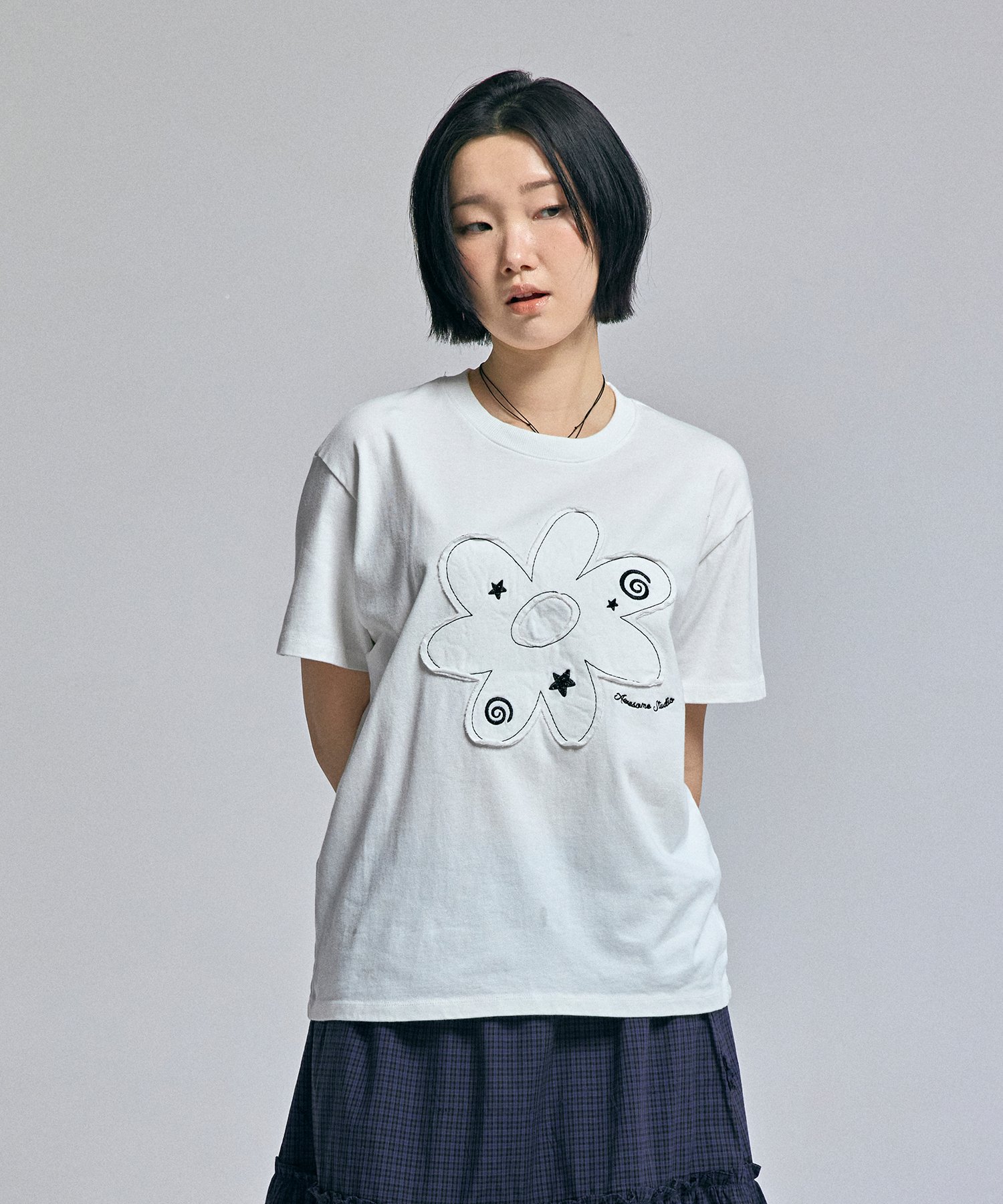 FLOWER PATCHWORK SHORT SLEEVE T-SHIRT IVORY