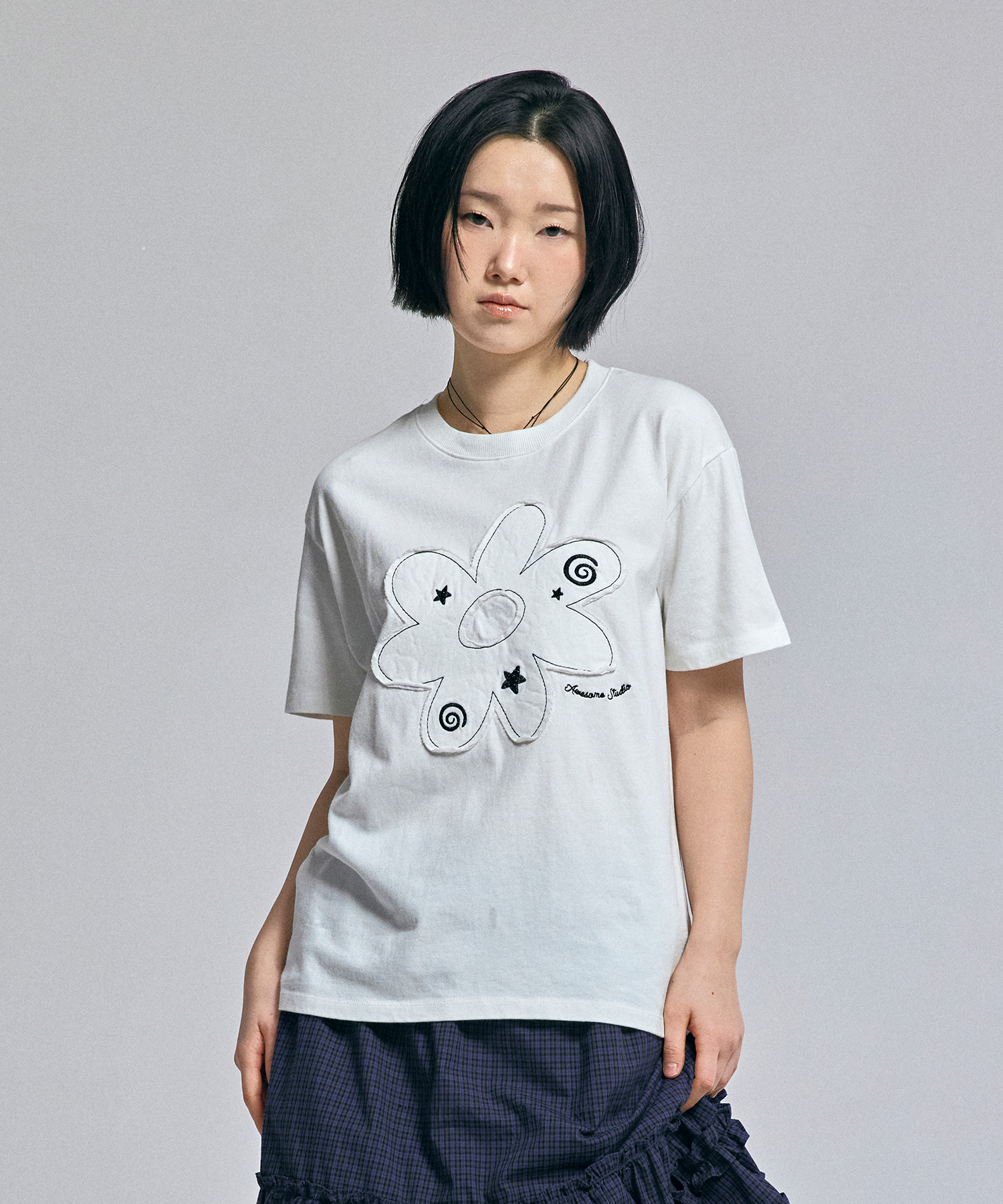 FLOWER PATCHWORK SHORT SLEEVE T-SHIRT IVORY