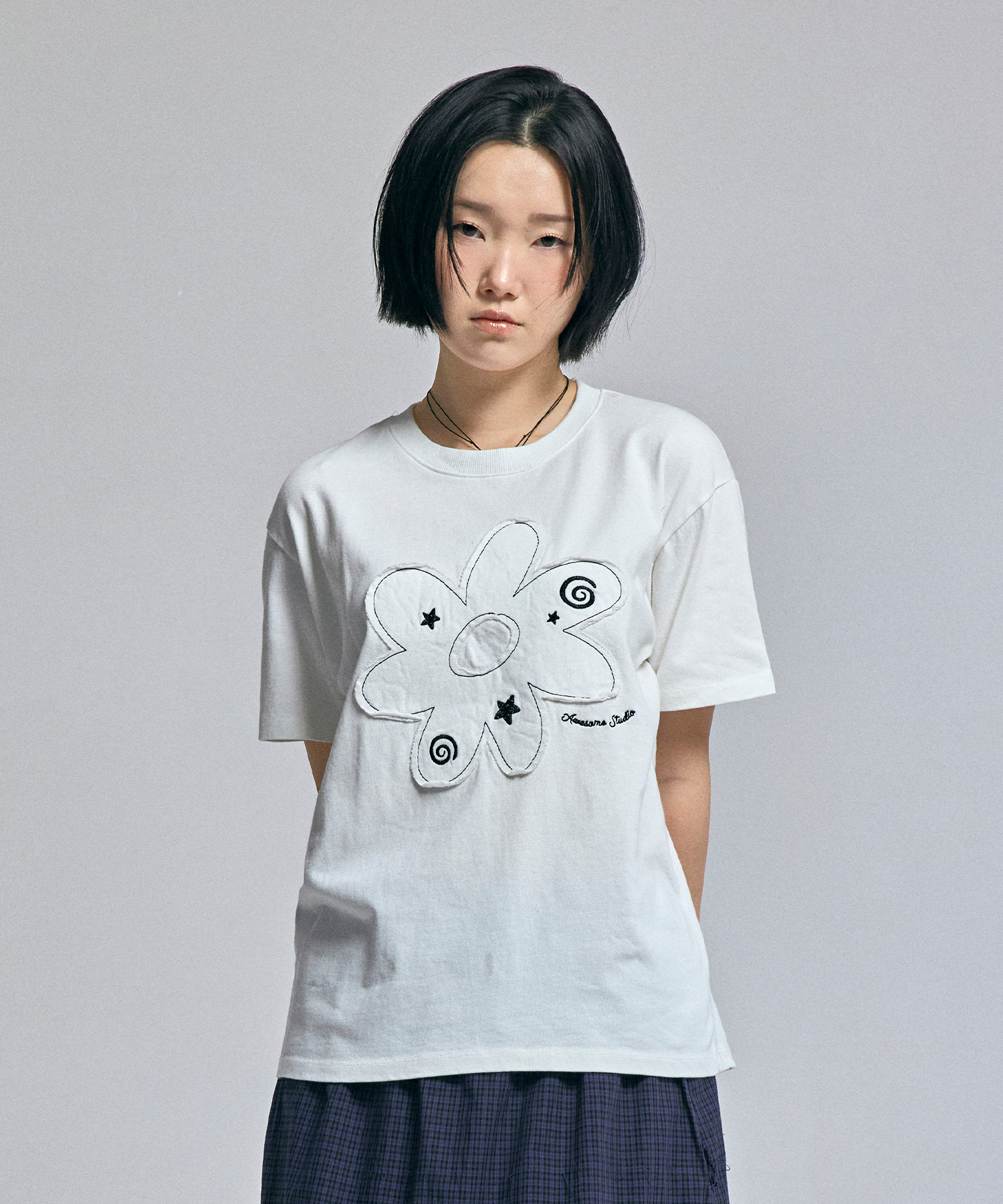 FLOWER PATCHWORK SHORT SLEEVE T-SHIRT IVORY