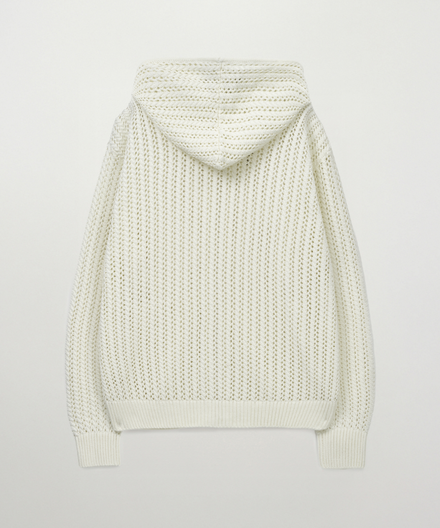 Crochet Knit Hood Zip-up Cream