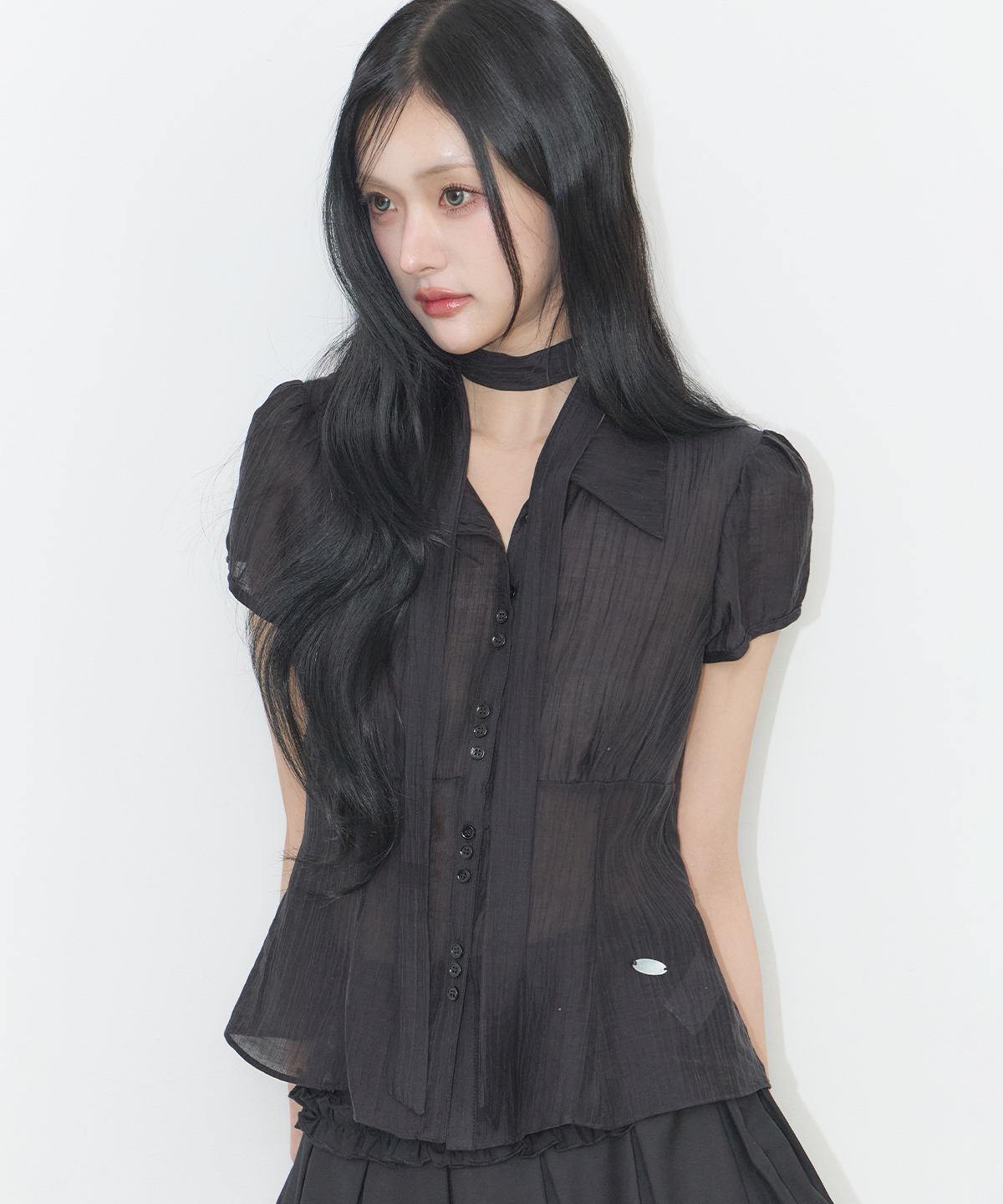Flare Puff Blouse Black