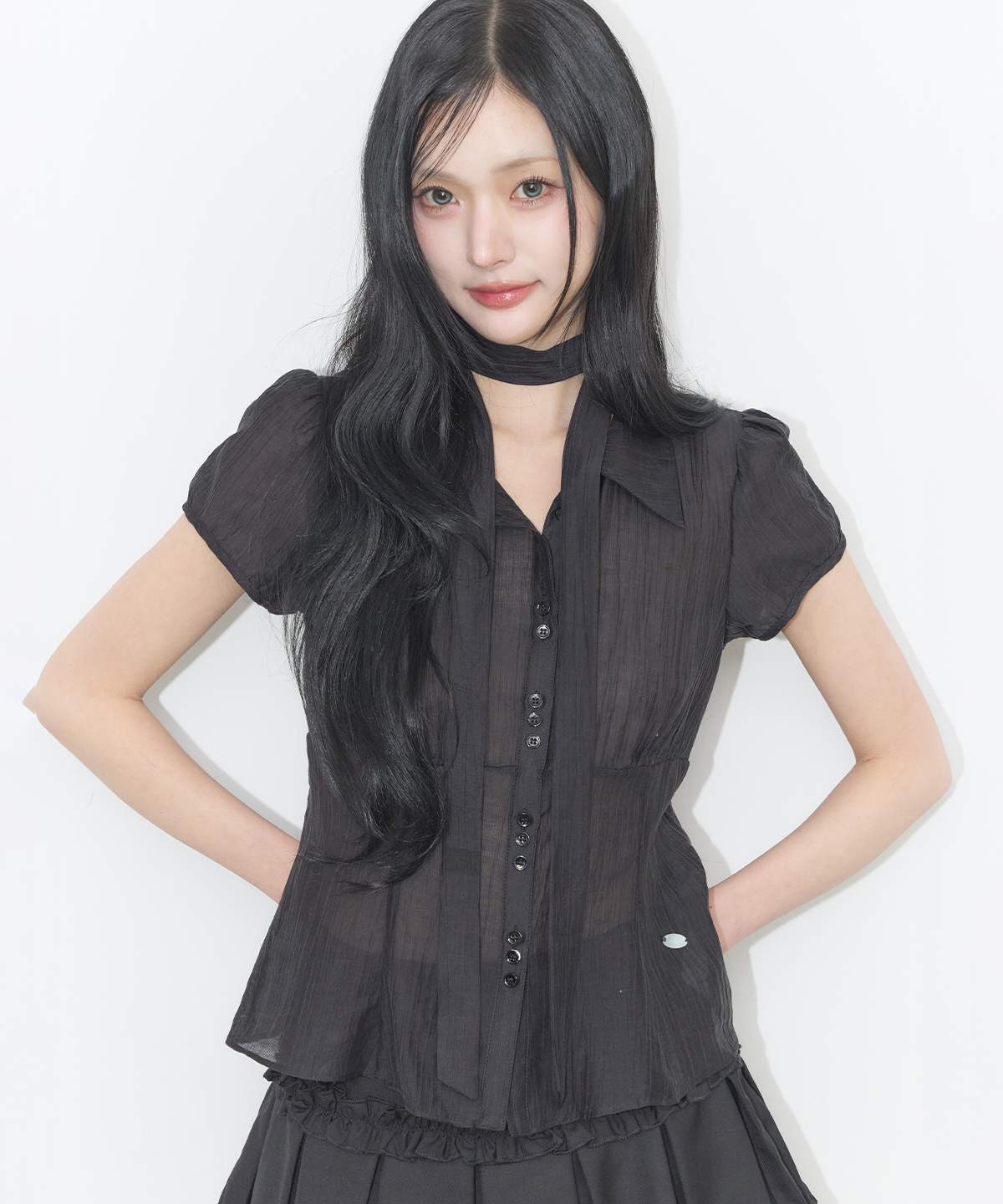 Flare Puff Blouse Black