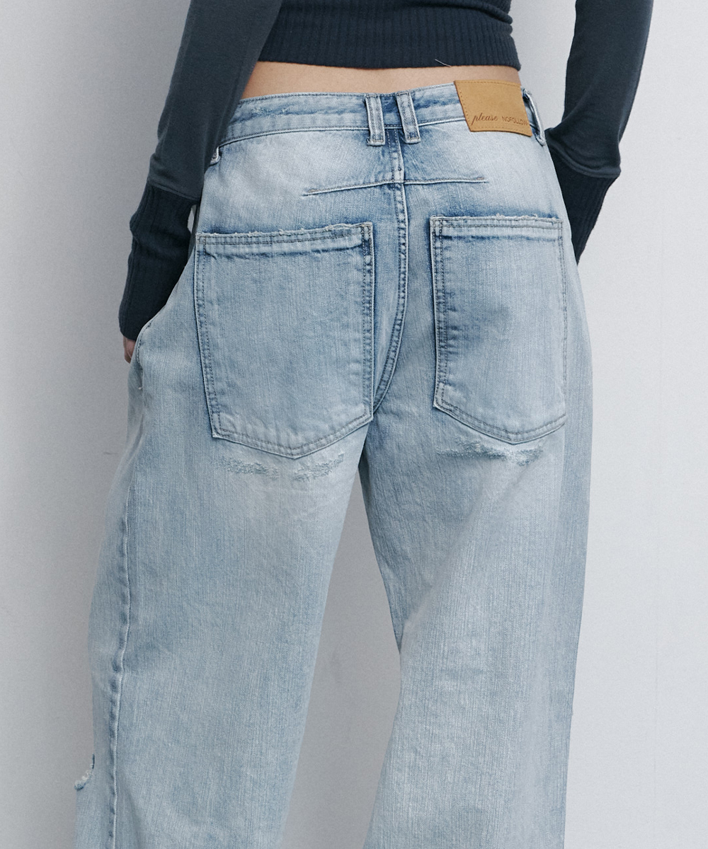 25Damaged Washing Wide Denim (Ice Blue)