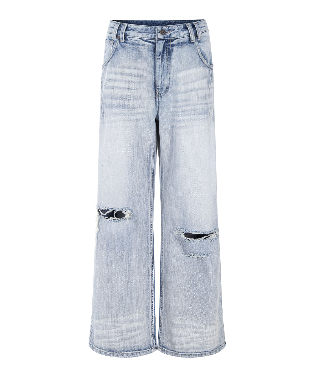 25Damaged Washing Wide Denim (Ice Blue)