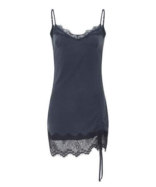 Pia Lace Slip Mini Dress (Deep Charocal) thumbnail 2