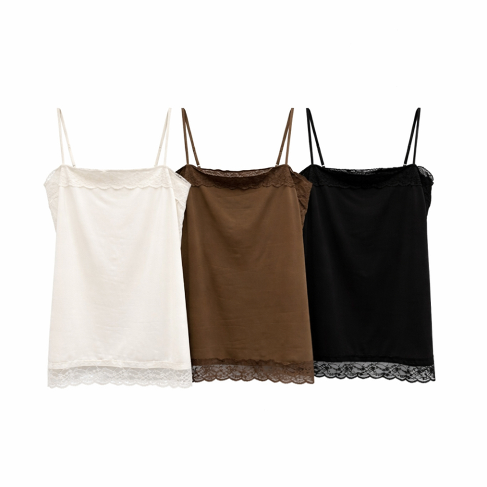 SQUARE LACE SLIT TOP - 3 COLORS BLACK