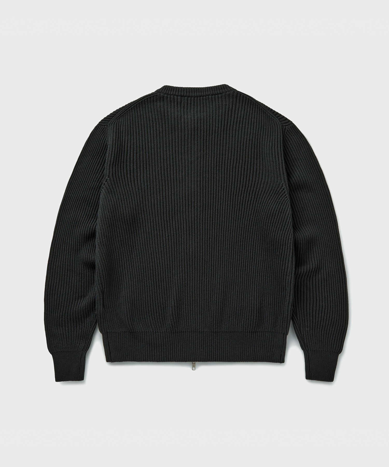 COTTON CREW NECK ZIP-UP CARDIGAN GRAPHITE
