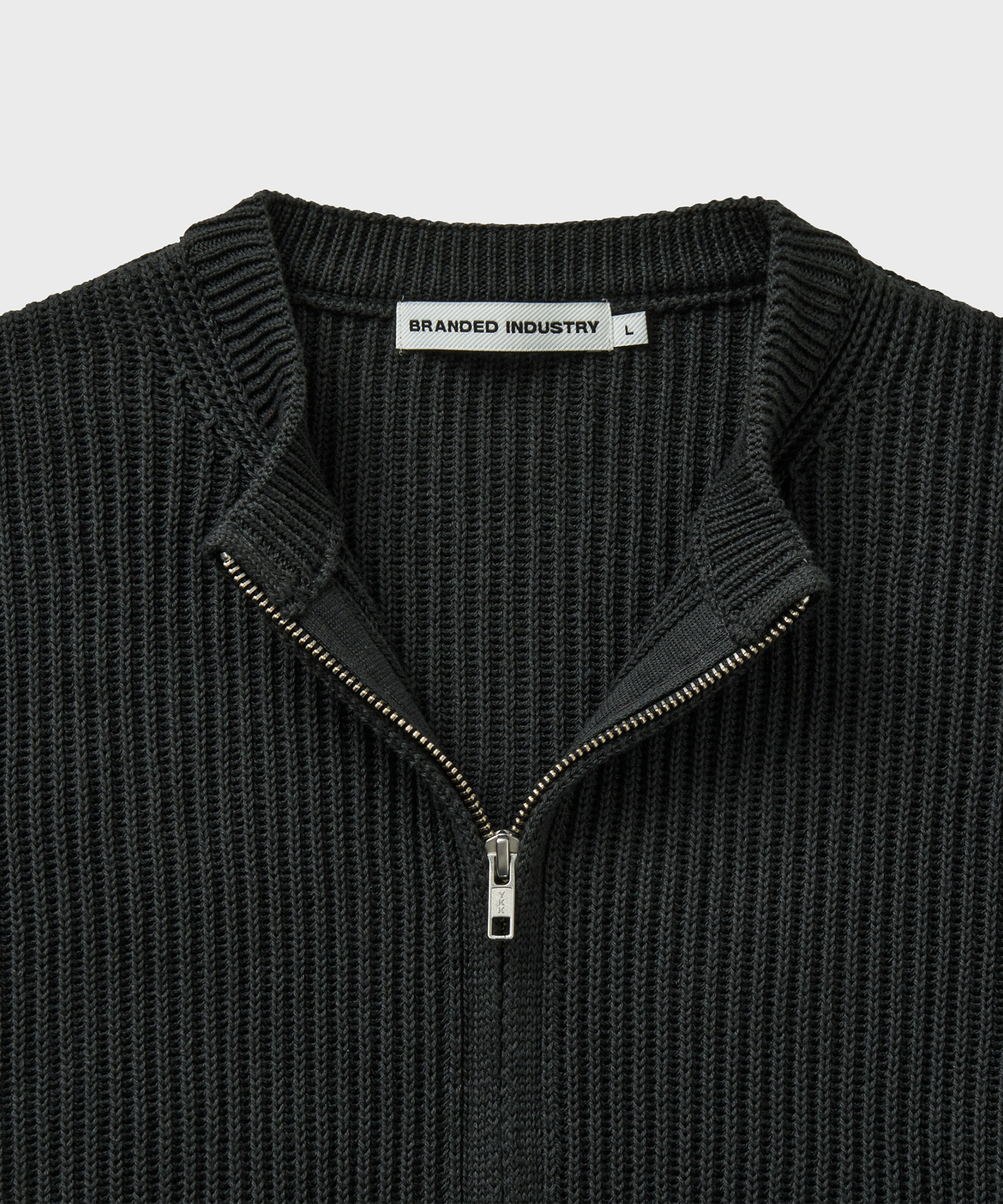 COTTON CREW NECK ZIP-UP CARDIGAN GRAPHITE