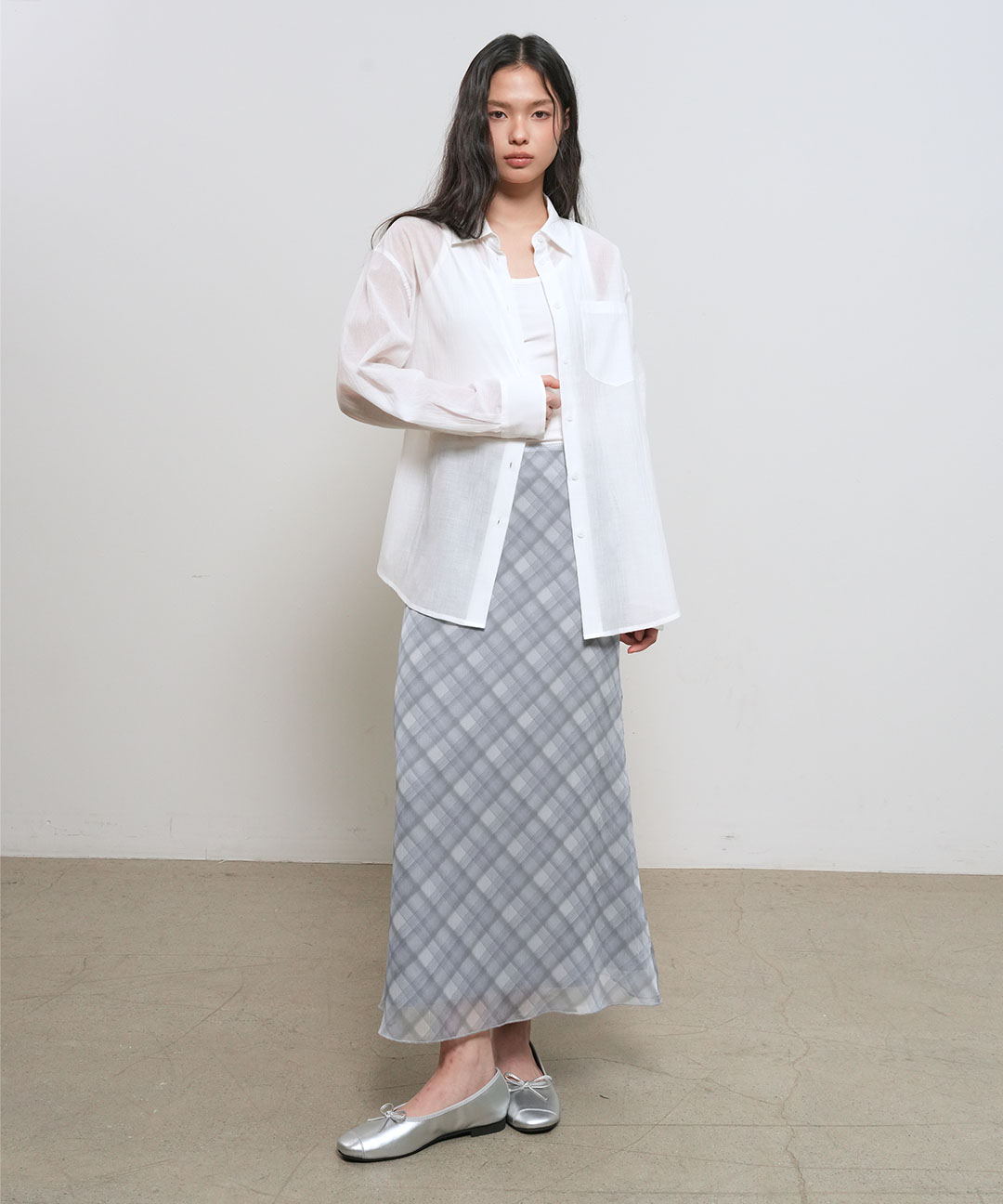 woman wrinkle sheer shirt белый