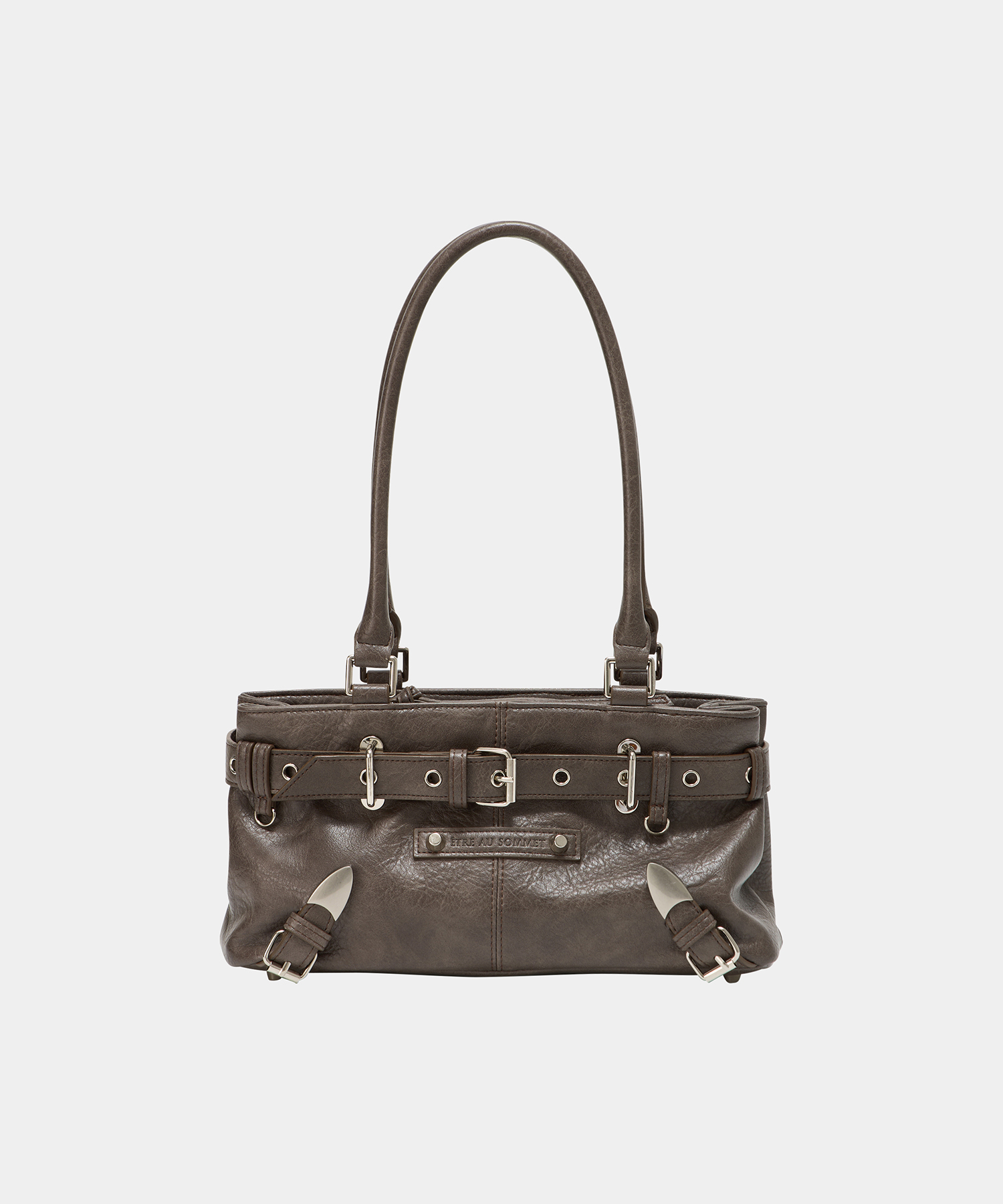 Belt Eyelet Strap Cross Mini Bag (Brown)