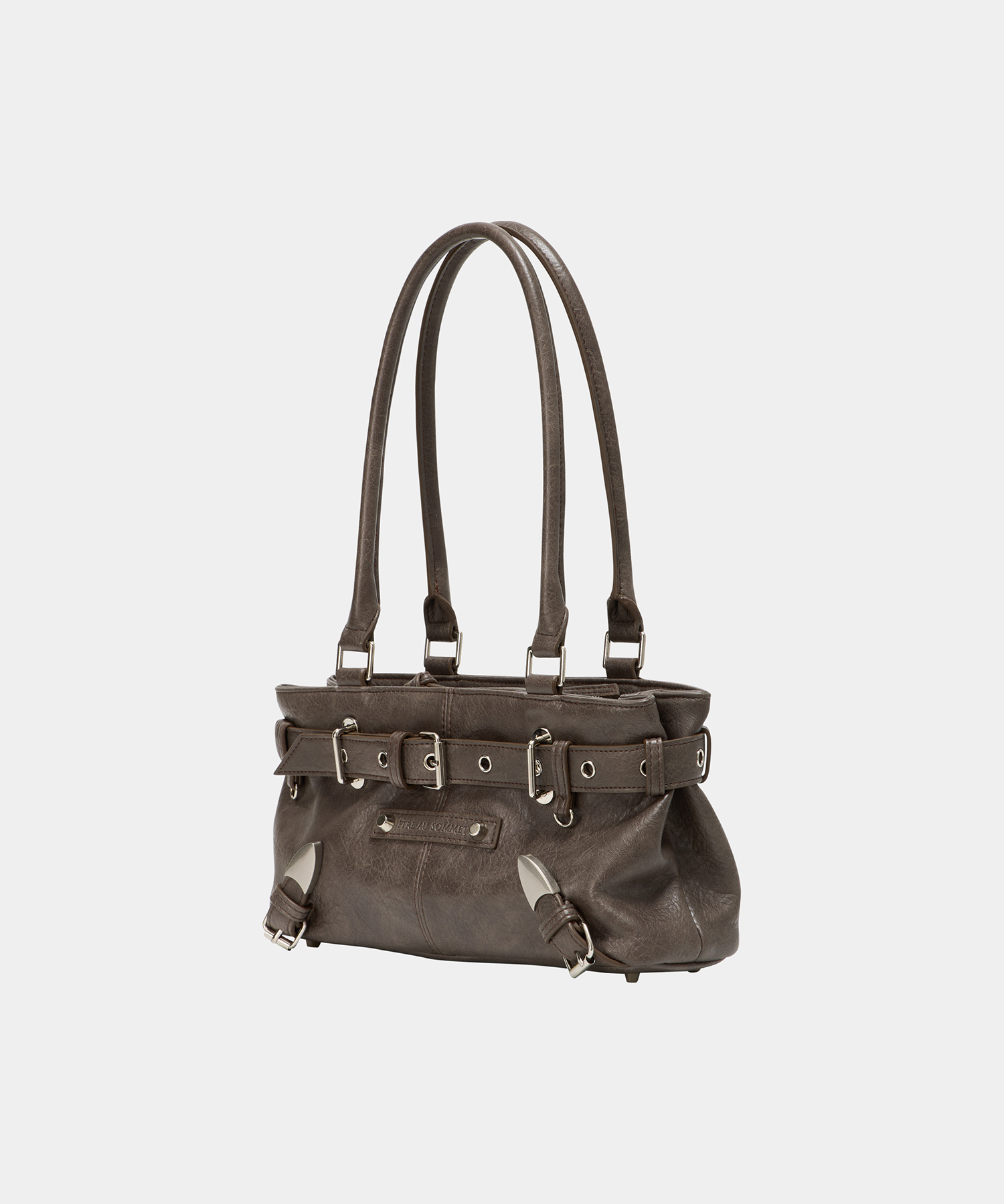 Belt Eyelet Strap Cross Mini Bag (Brown)