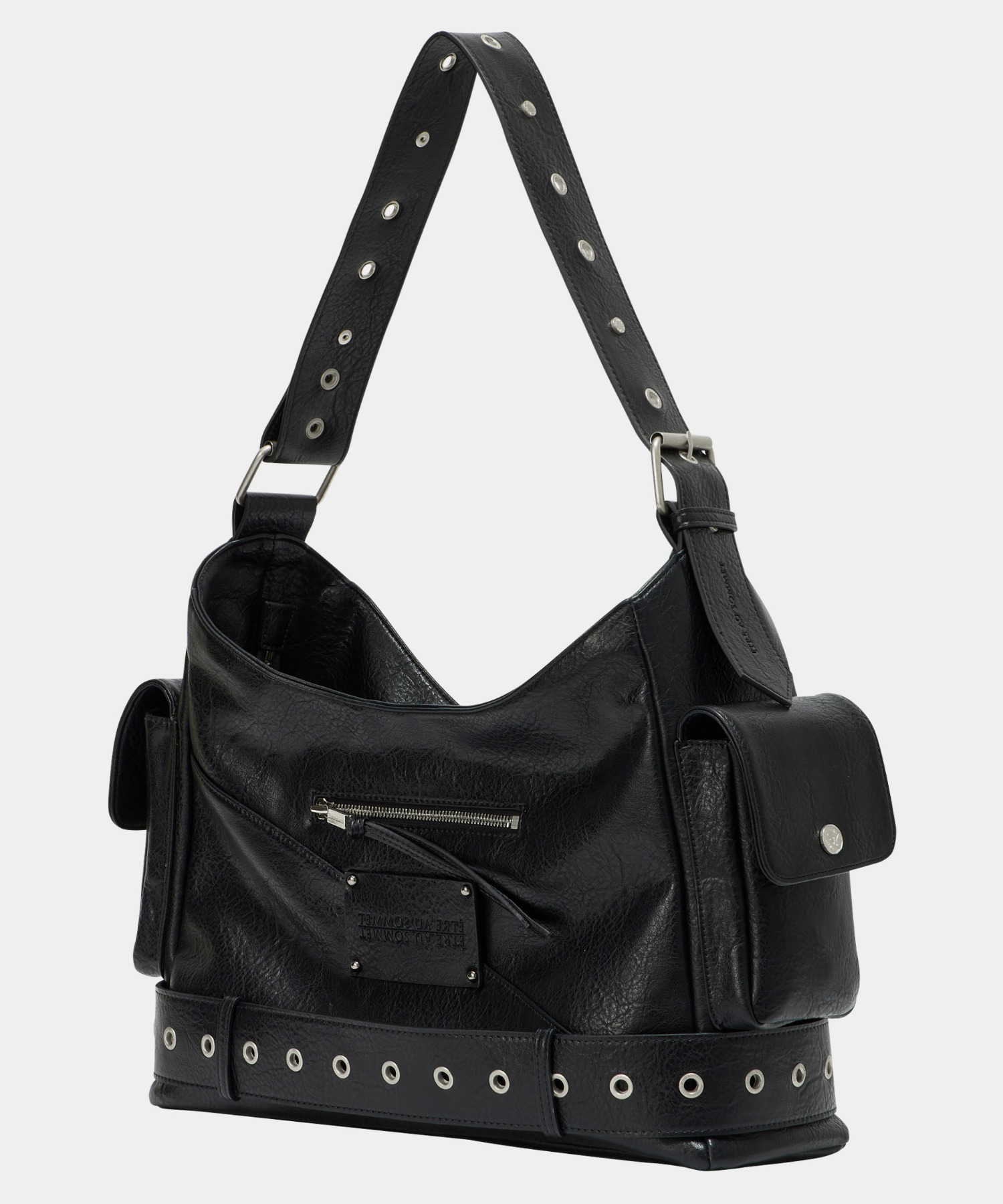 Strap Belt Eyelet Cross Big Bag (Black)