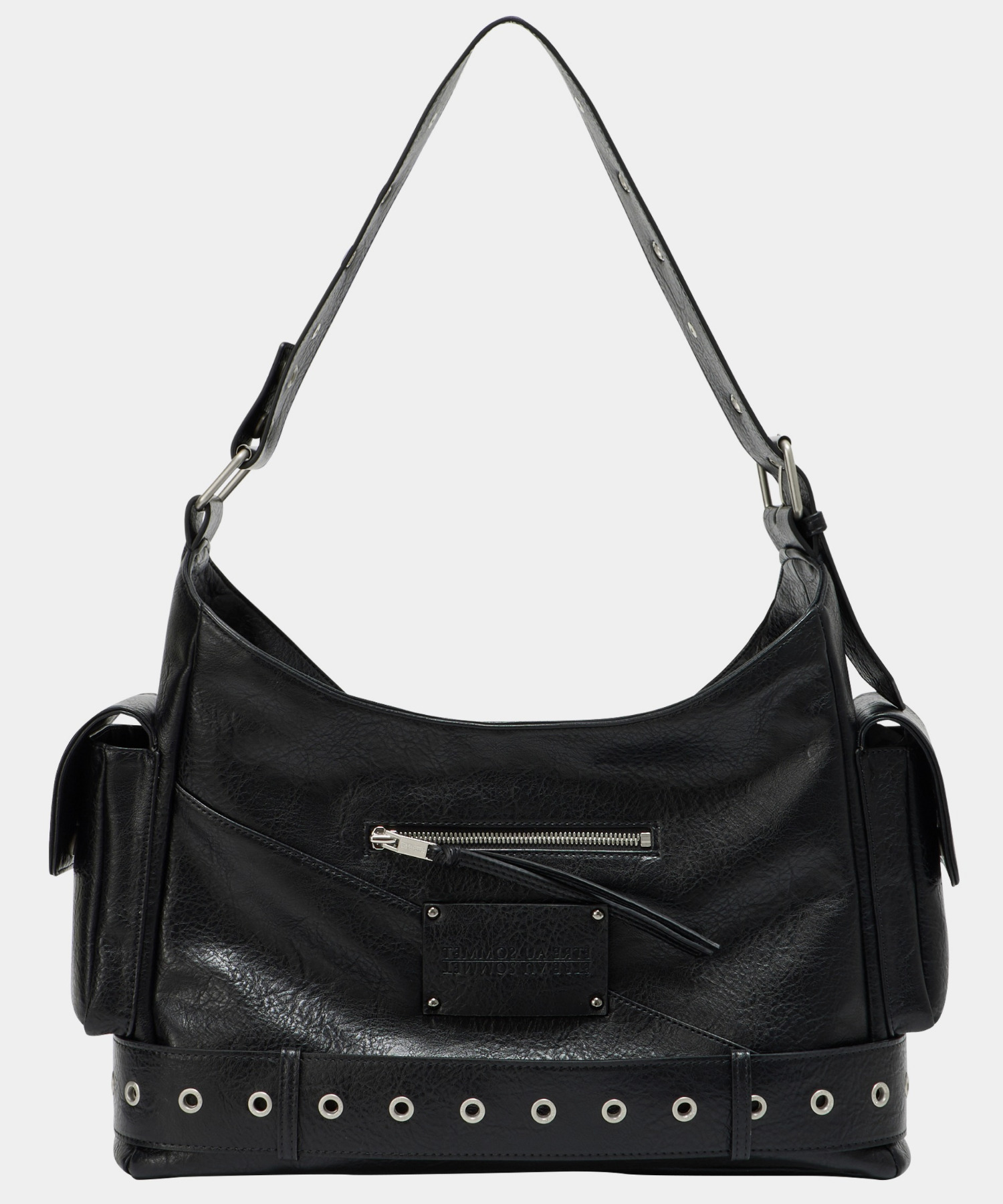 Strap Belt Eyelet Cross Big Bag (Black)
