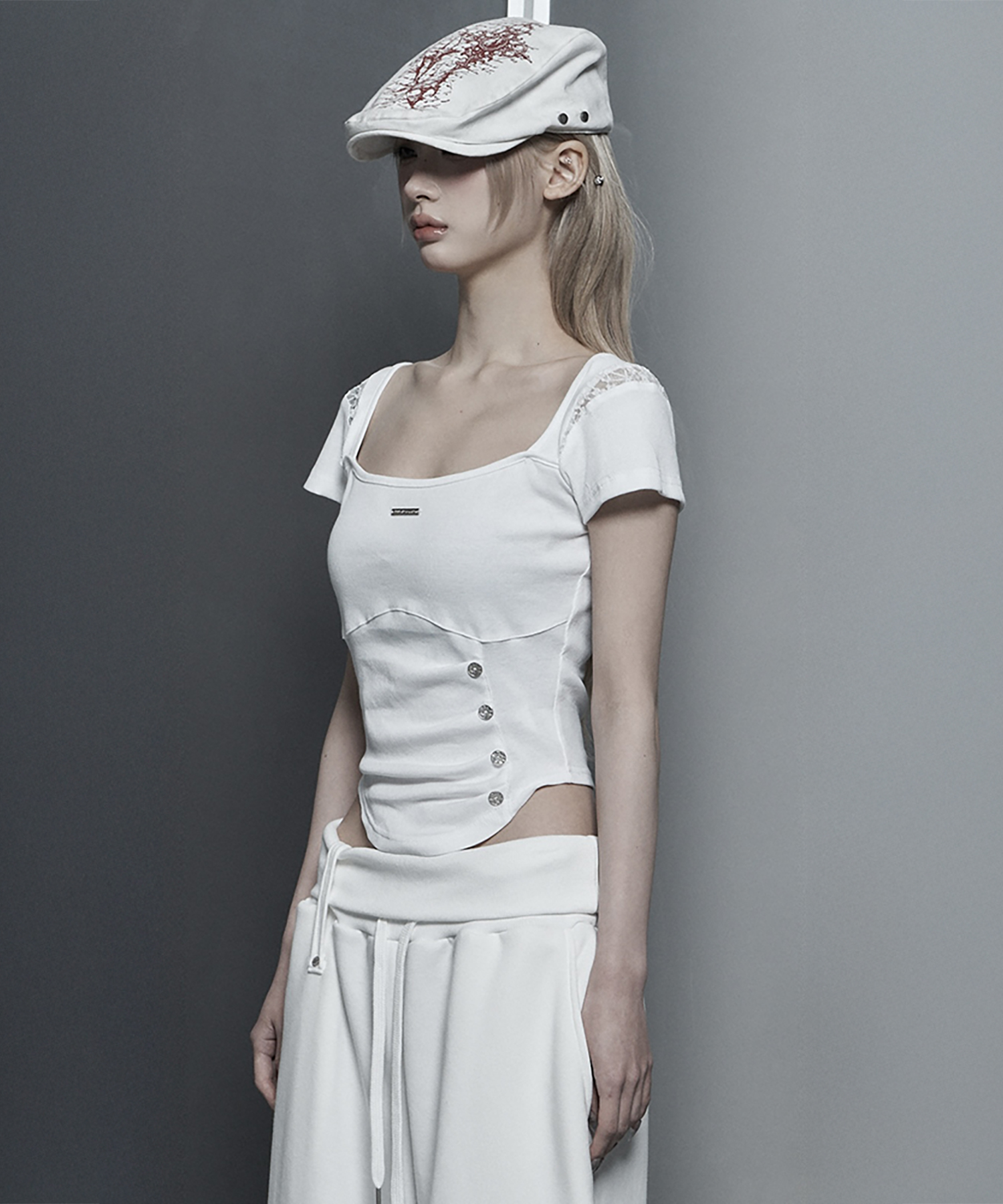 Bust Line Pintuck Detail Top (White)