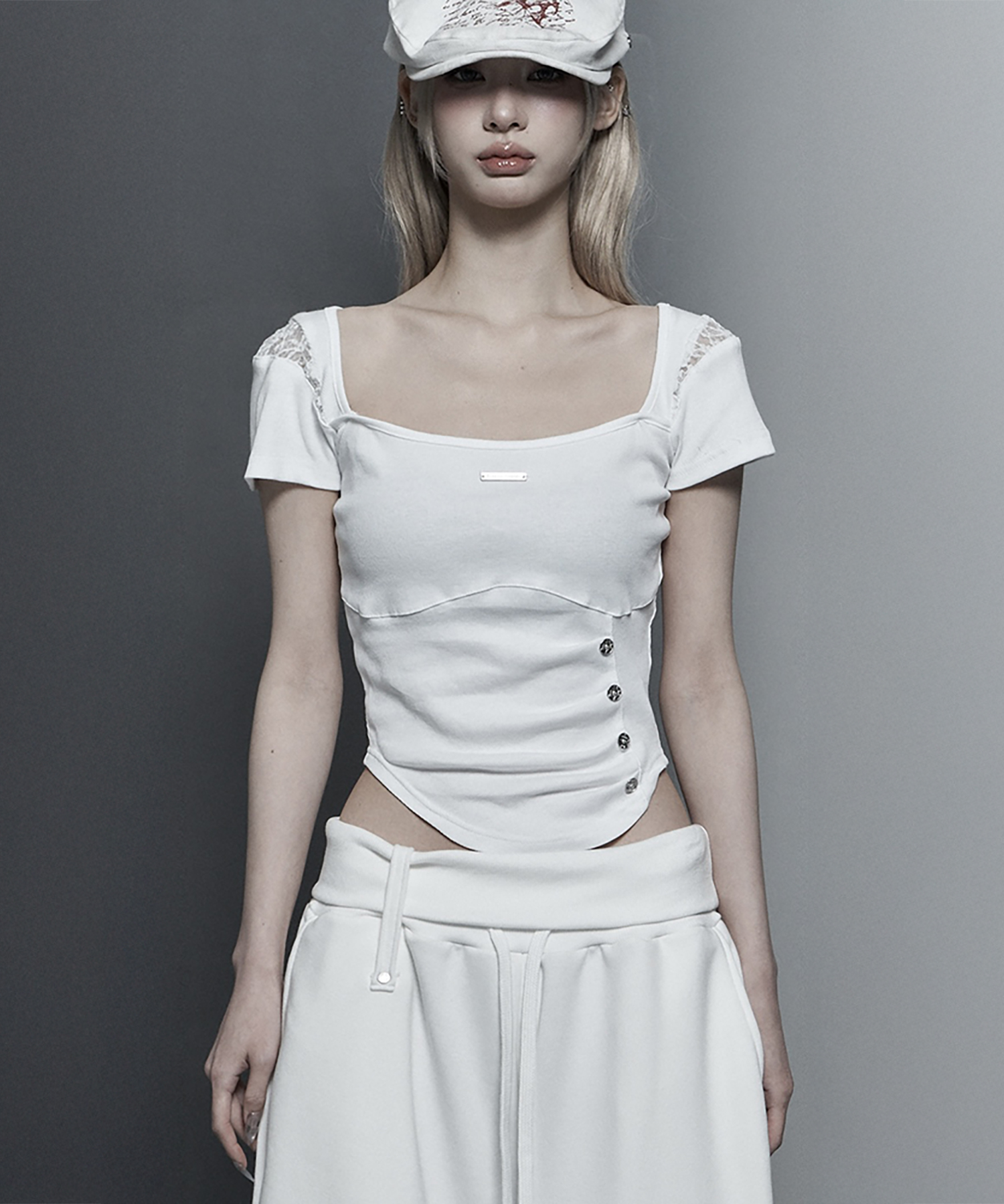 Bust Line Pintuck Detail Top (White)