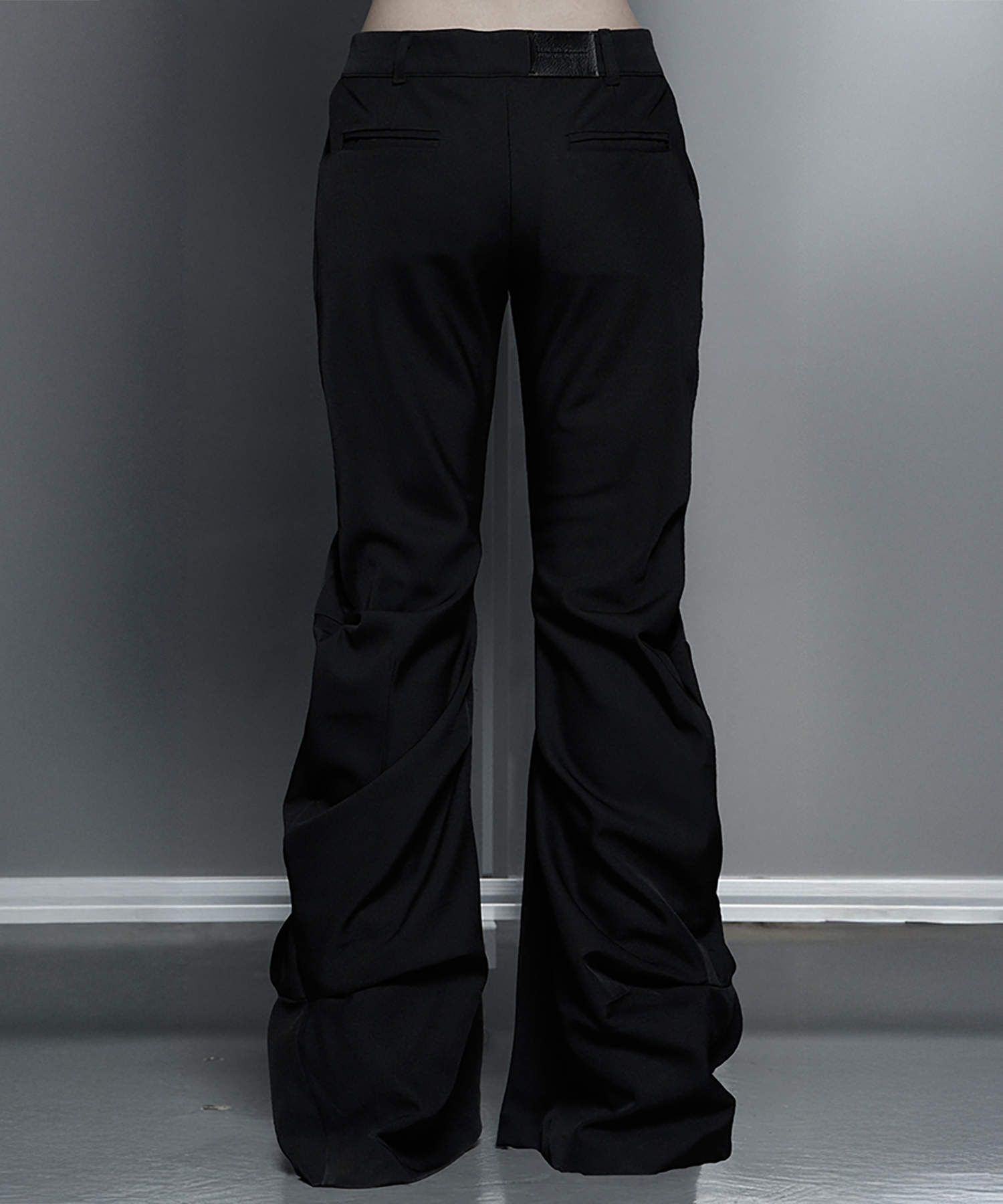 Side Double Lace-Up Bootcut Slacks (Black)