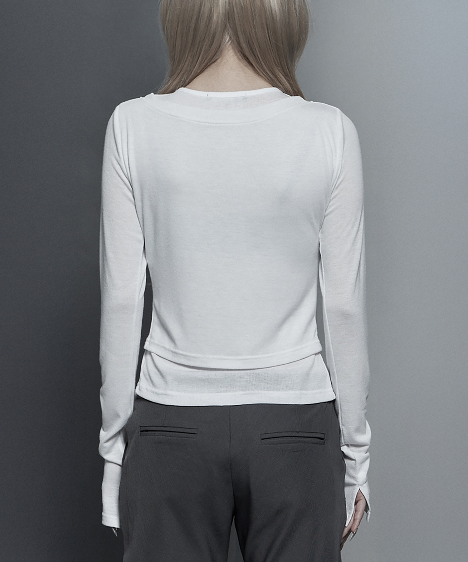 U-Neck Double Button layered Cardigan (White)