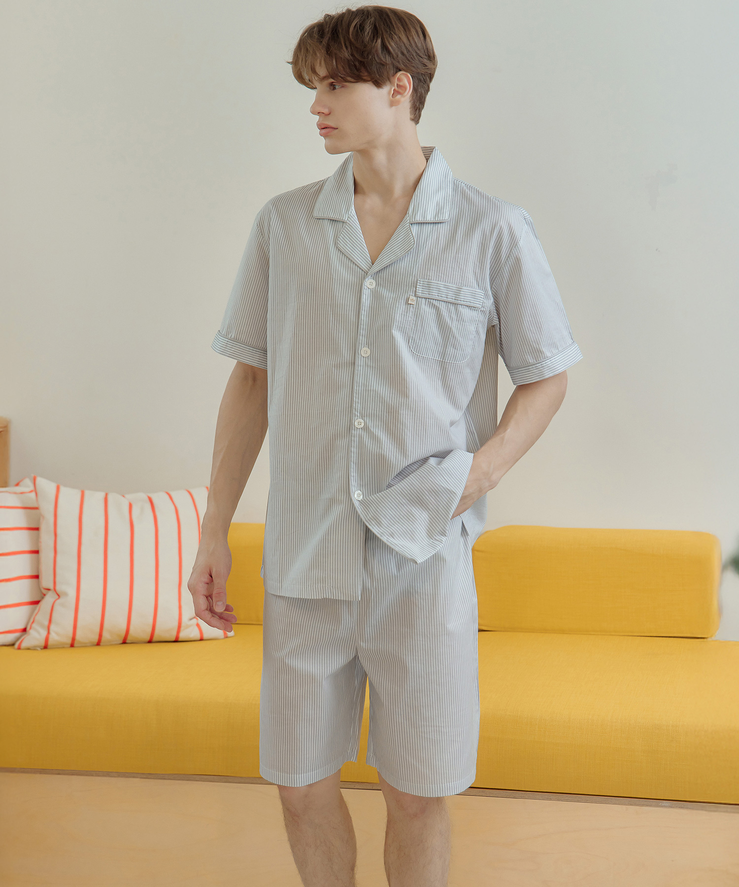 Gray ST Mens Short Sleeve Pajamas Set