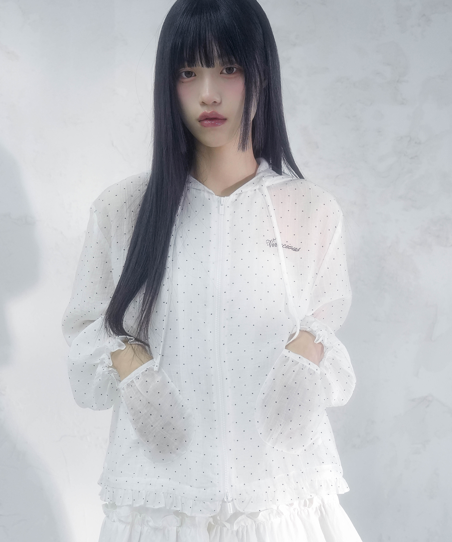 Pur Dot Frill Hoody Zip-up_3Colors