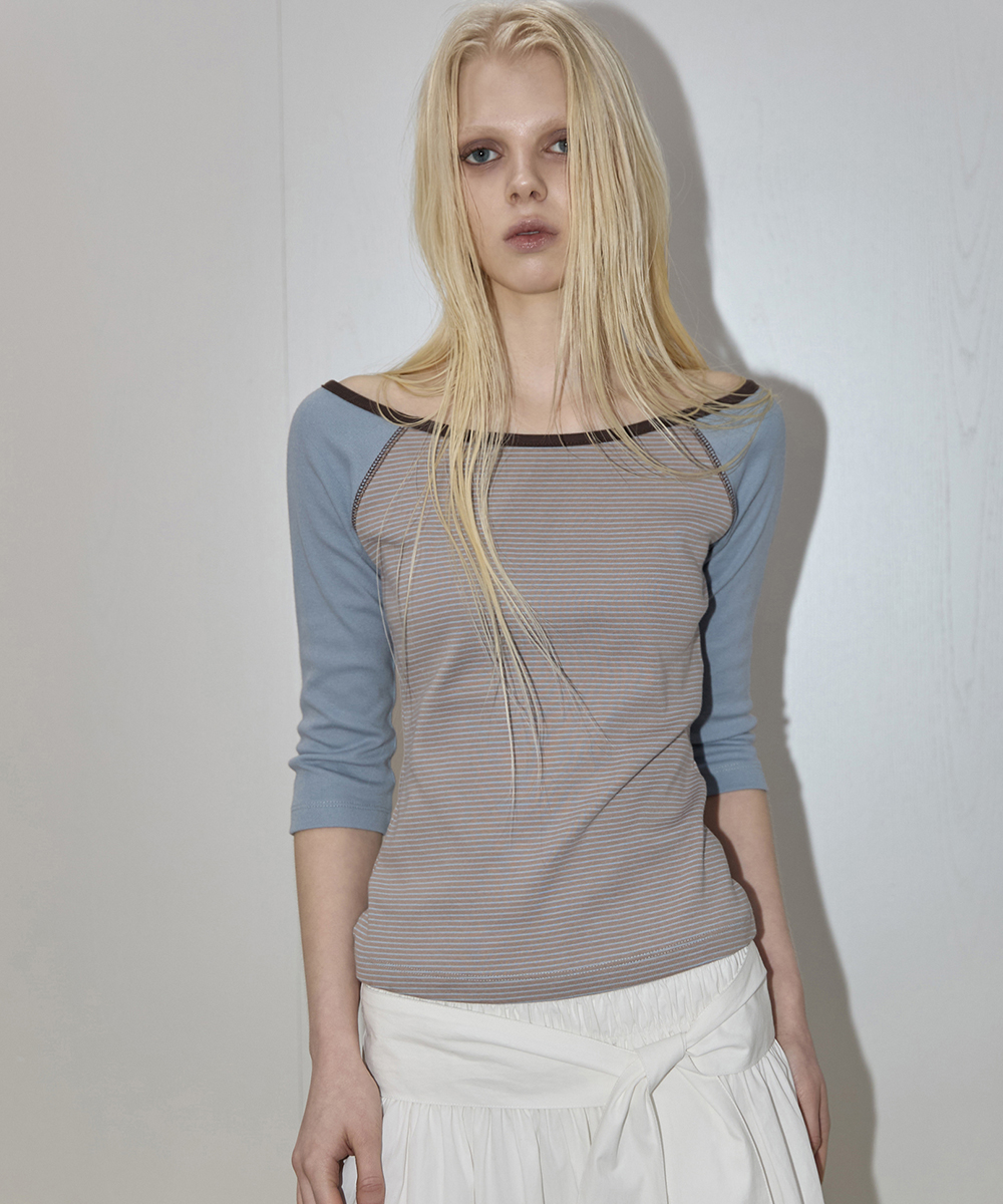 Stripe Raglan Stitch Tee Blue