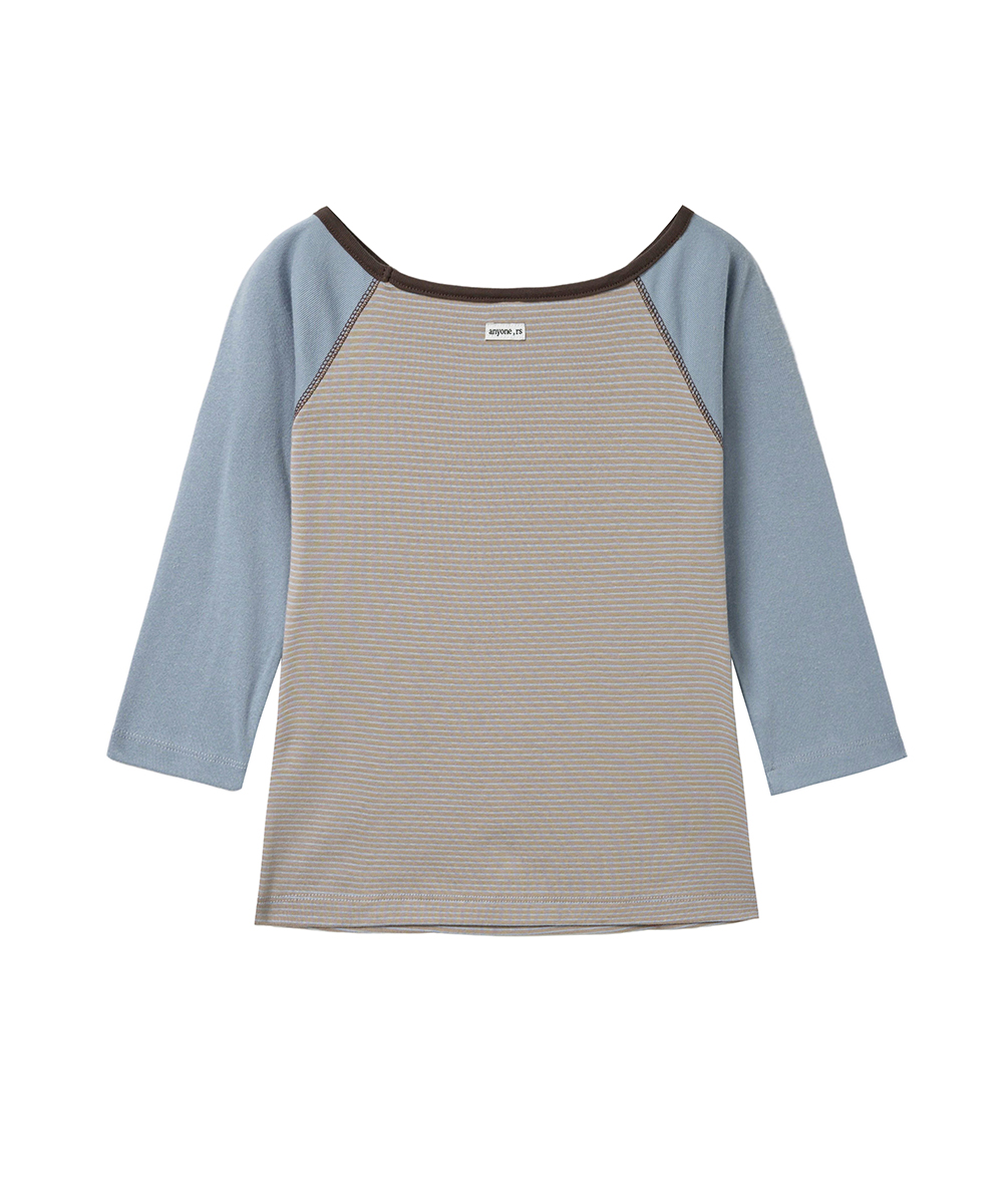 Stripe Raglan Stitch Tee Blue
