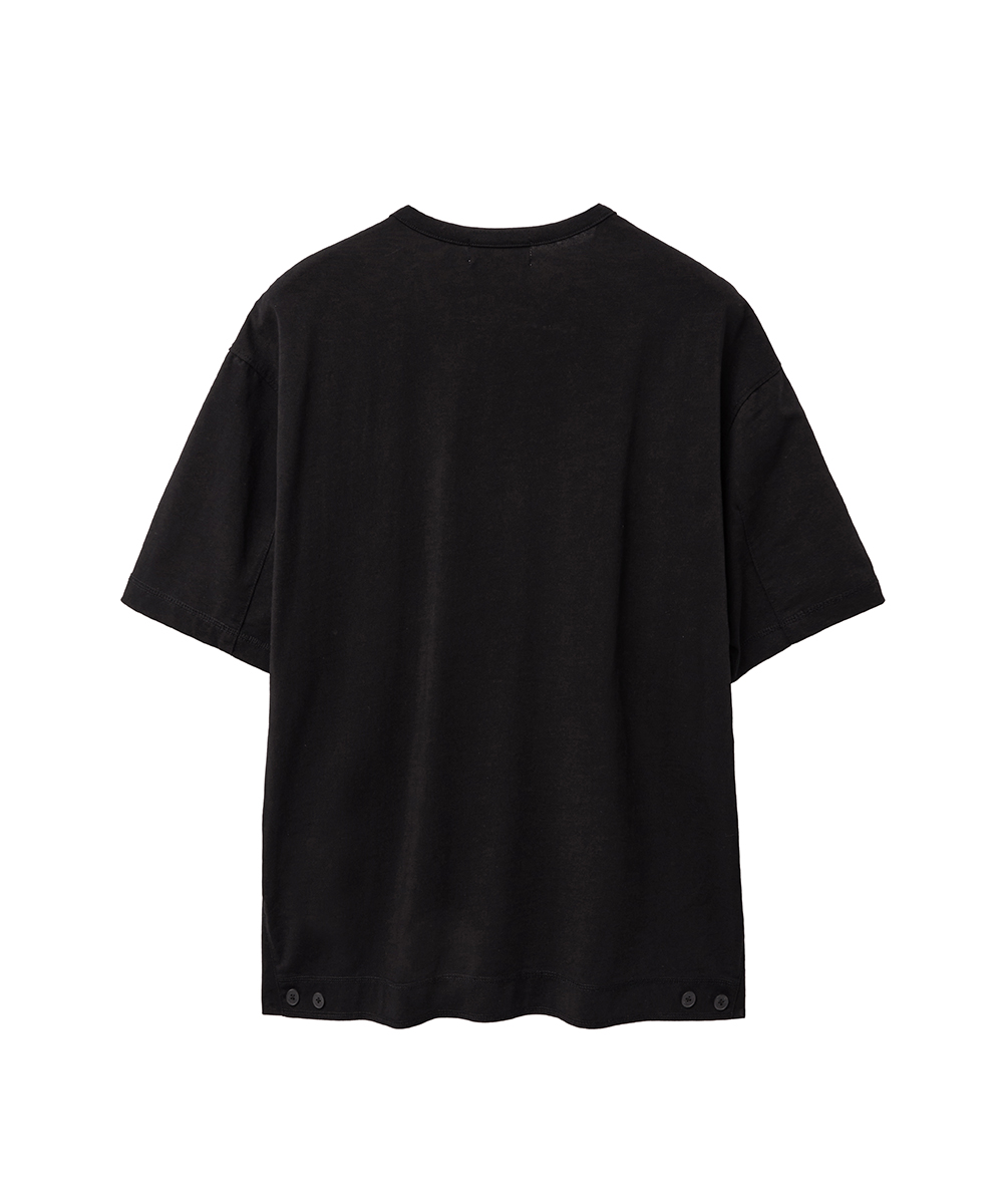 Diagonal henley neck short sleeve BLACK (Miseki Seoul Men x Lee James)