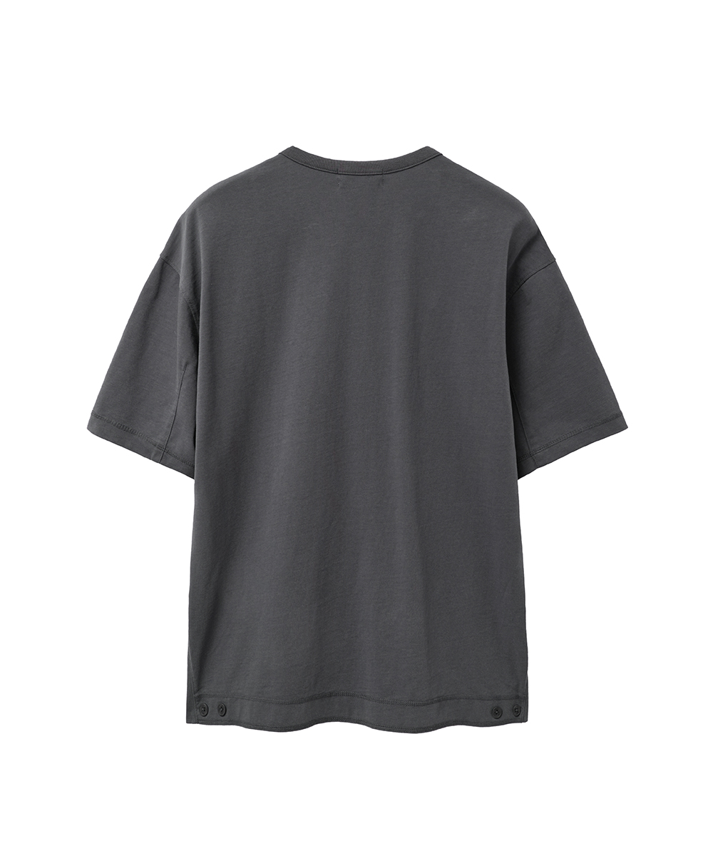 Diagonal henley neck short sleeve CHARCOAL