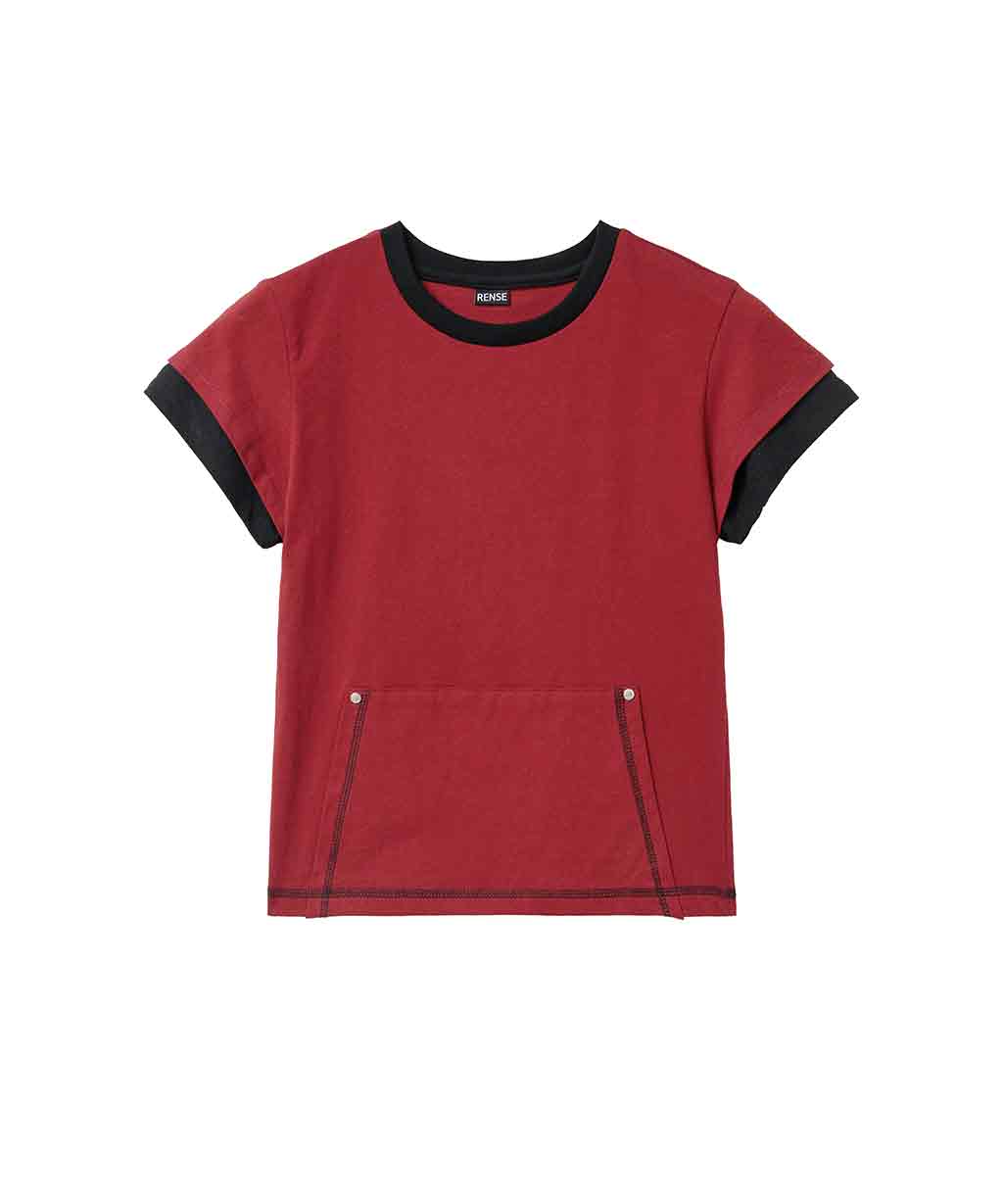 Stitch Pocket Layered T-Shirt Red