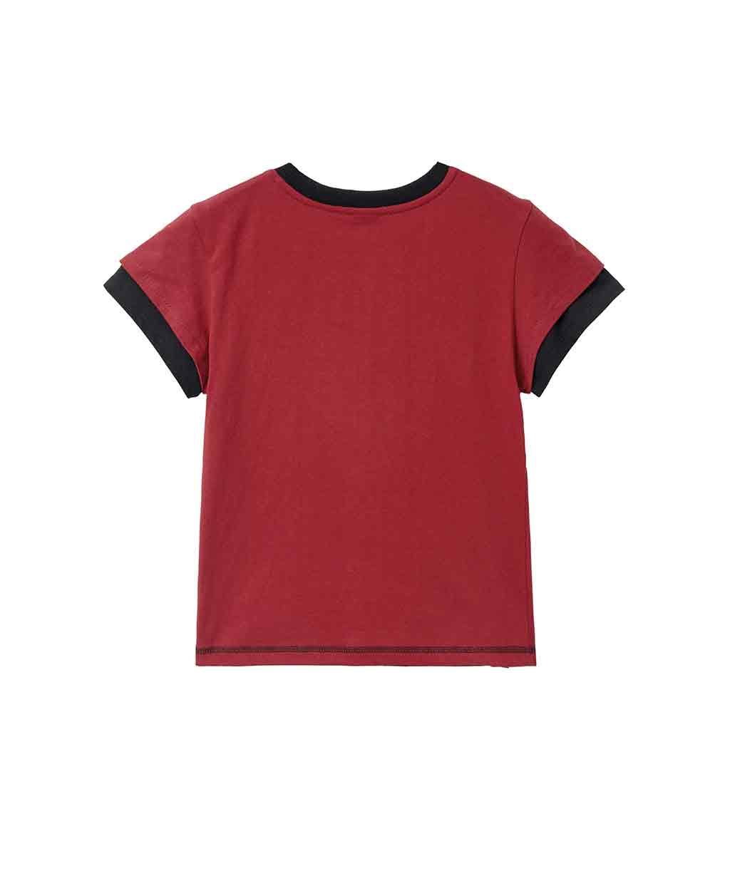 Stitch Pocket Layered T-Shirt Red