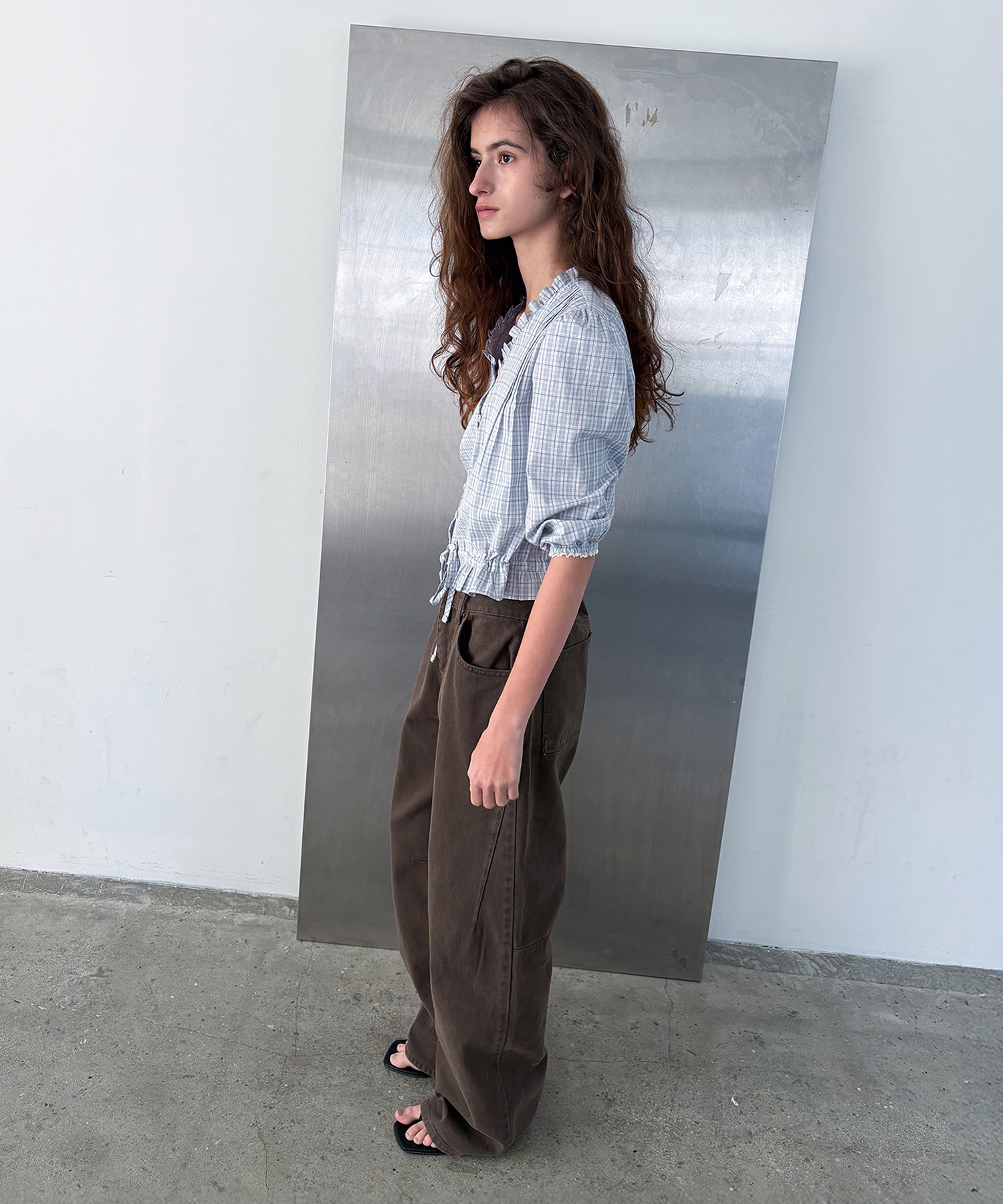 Bunny Frill Blouse_check blue
