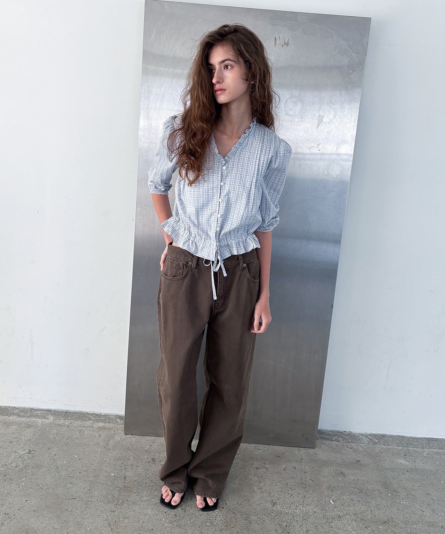 Bunny Frill Blouse_check blue