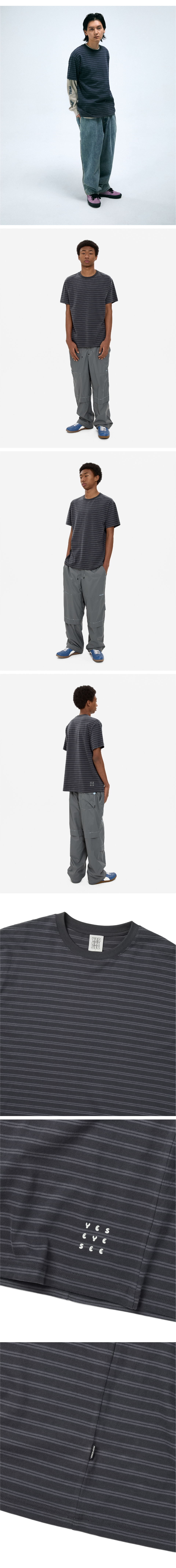 Y.E.S Thin Stripe Tee Charcoal