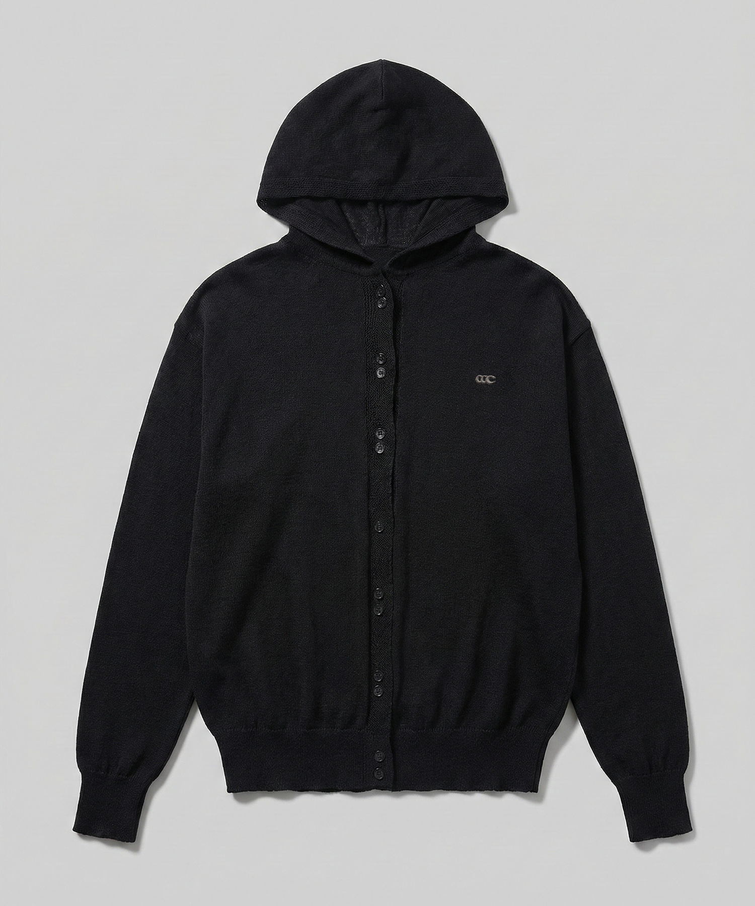 Тонкий кардиган оверсайз с капюшоном, Black