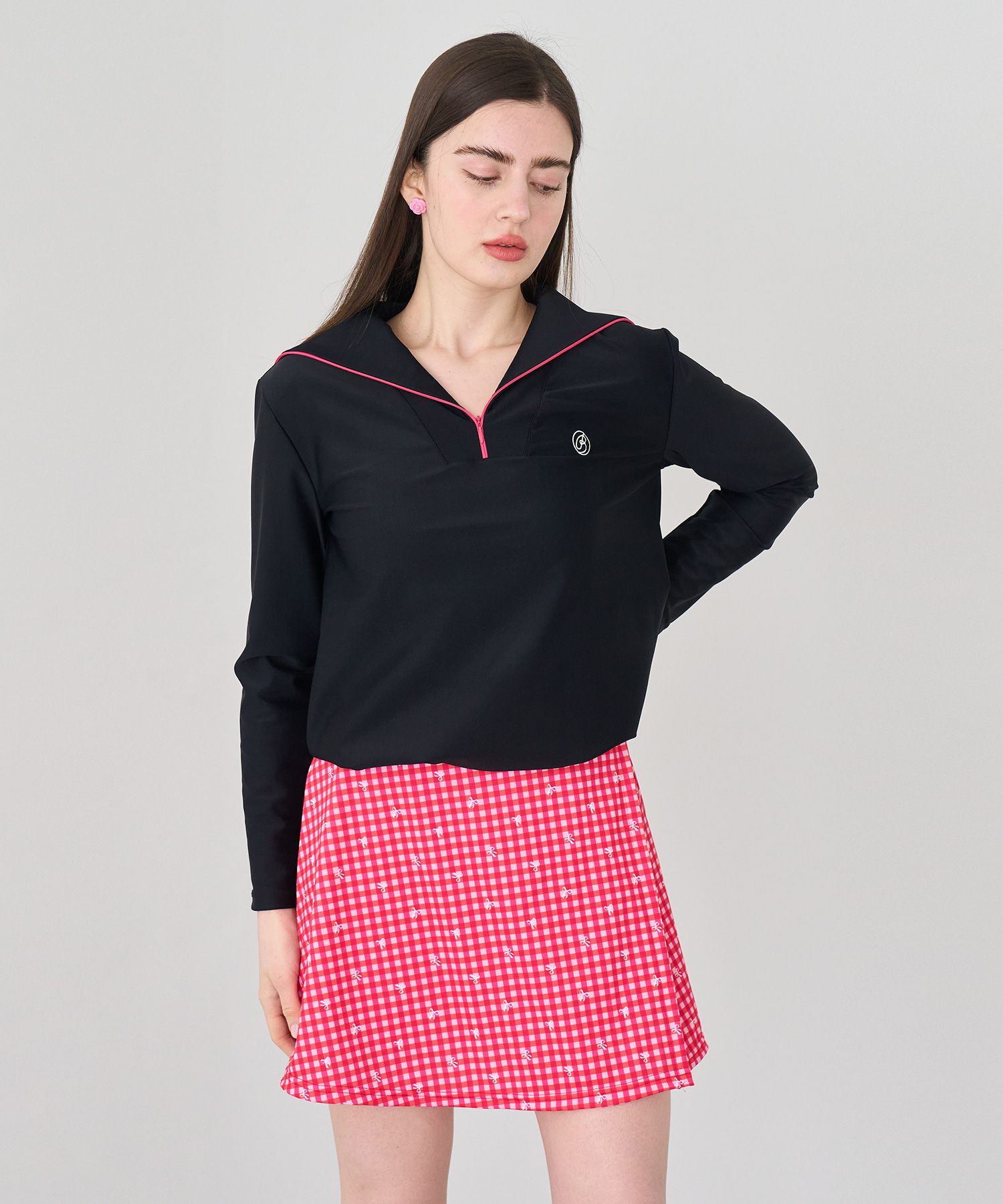 Zip up Rash guard Set Check Red