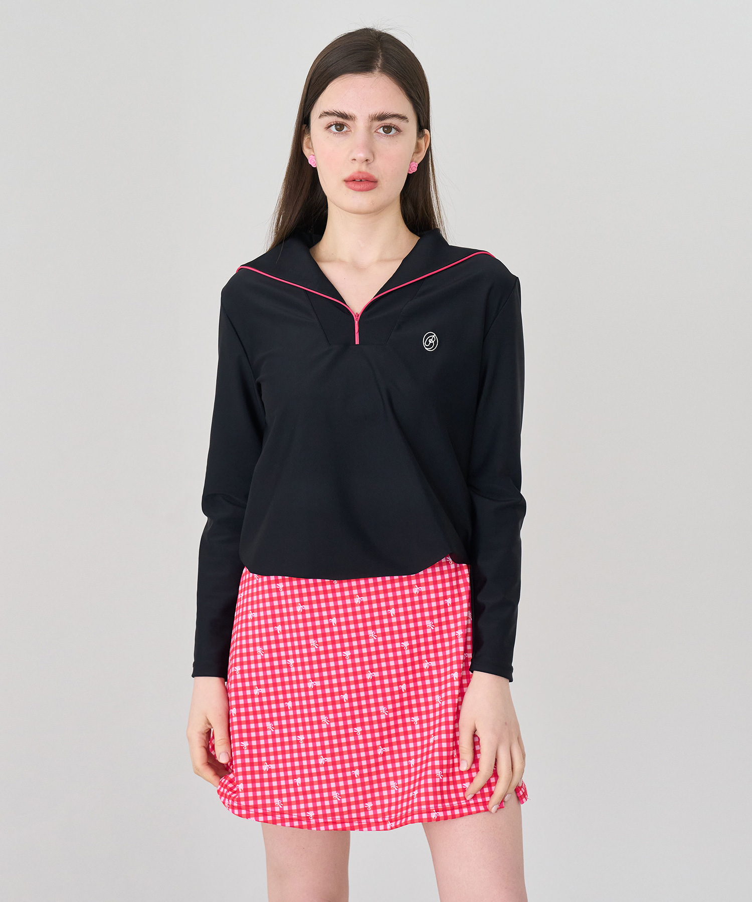 Zip up Rash guard Set Check Red
