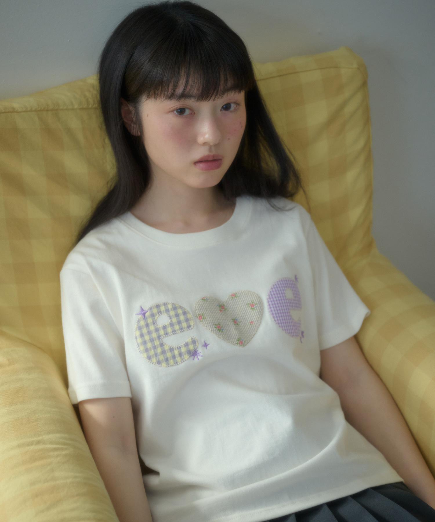 Check Flower Over fit T-Shirts AS1311 (Ivory)