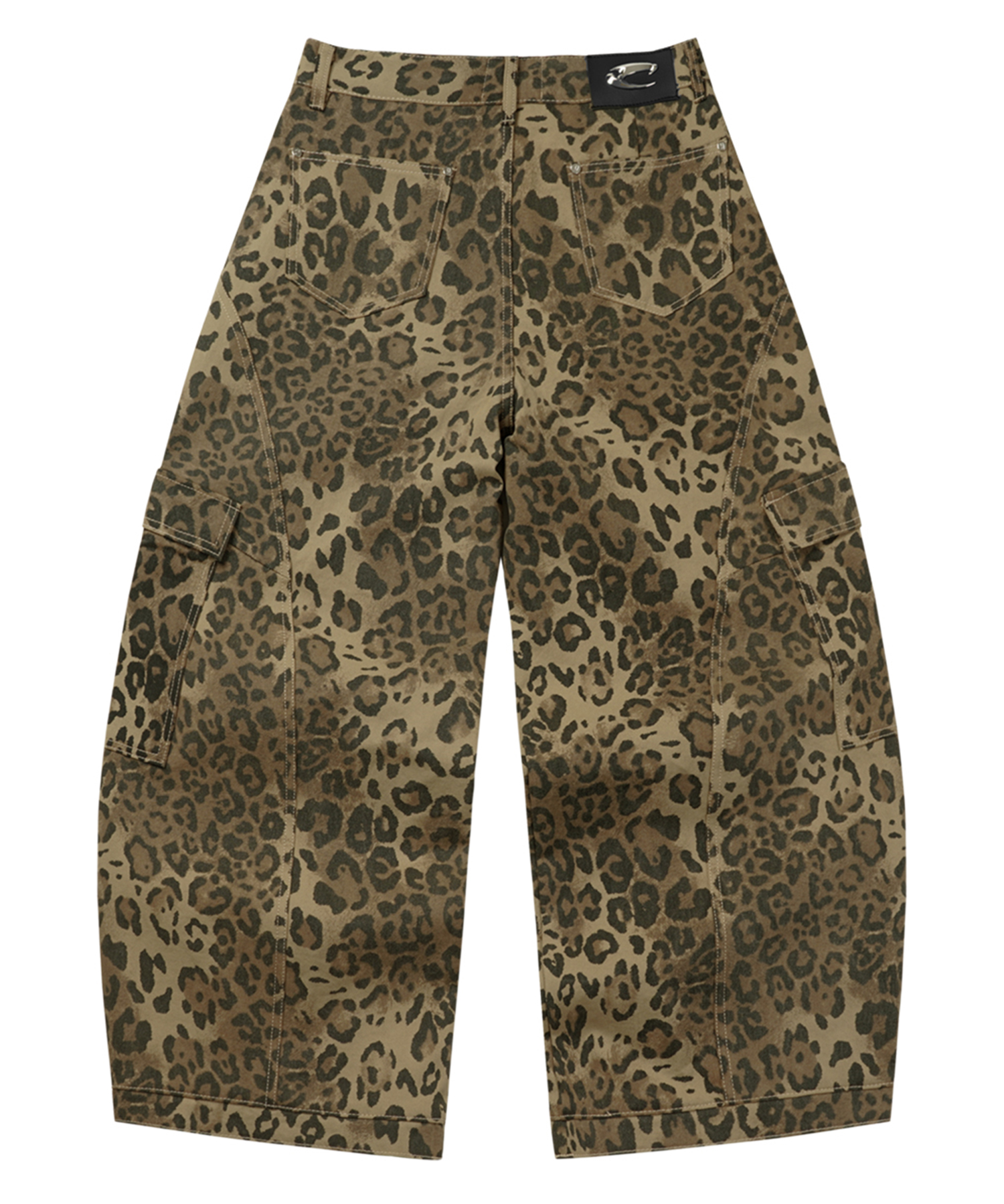 Leopard Curved Cargo Pants - Beige